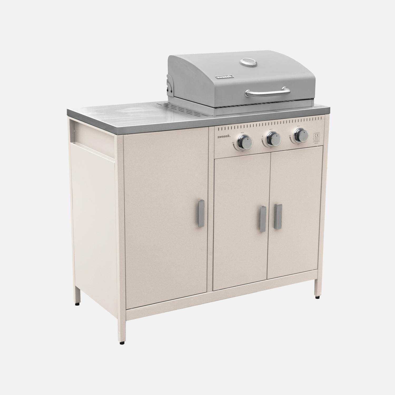 Barbacoa de gas con 3 quemadores, 3 puertas y termómetro Beige - 100x51x87.5 cm,sweeek,Photo3