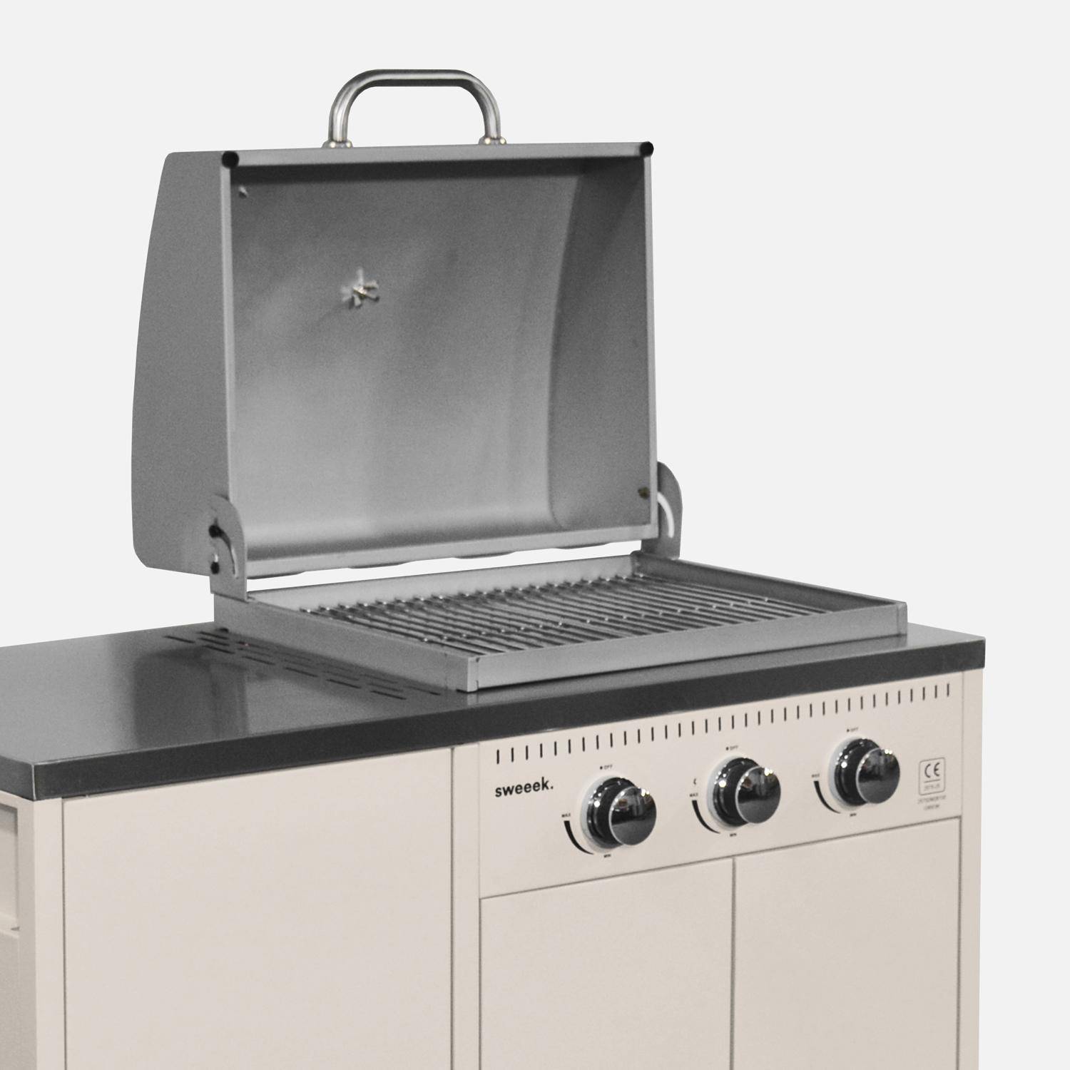 Barbecue gaz 3 brûleurs, beige, 3 portes et 2 espaces de rangement,sweeek,Photo2