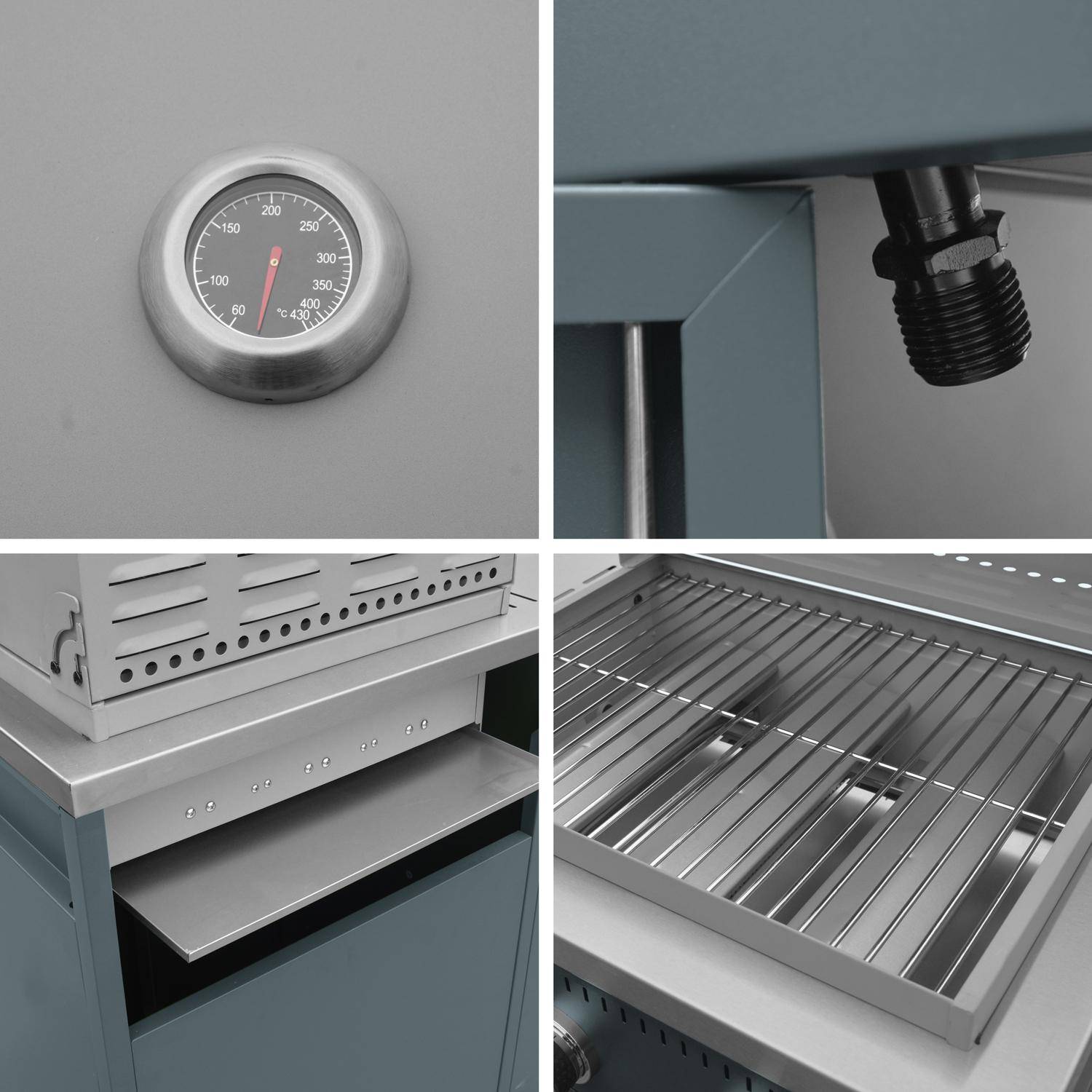 Gasbarbecue met 3 branders, 2 opbergruimtes en 3 deuren grijsblauw 100 x 58,5 x 138,5cm - Naxos Photo4