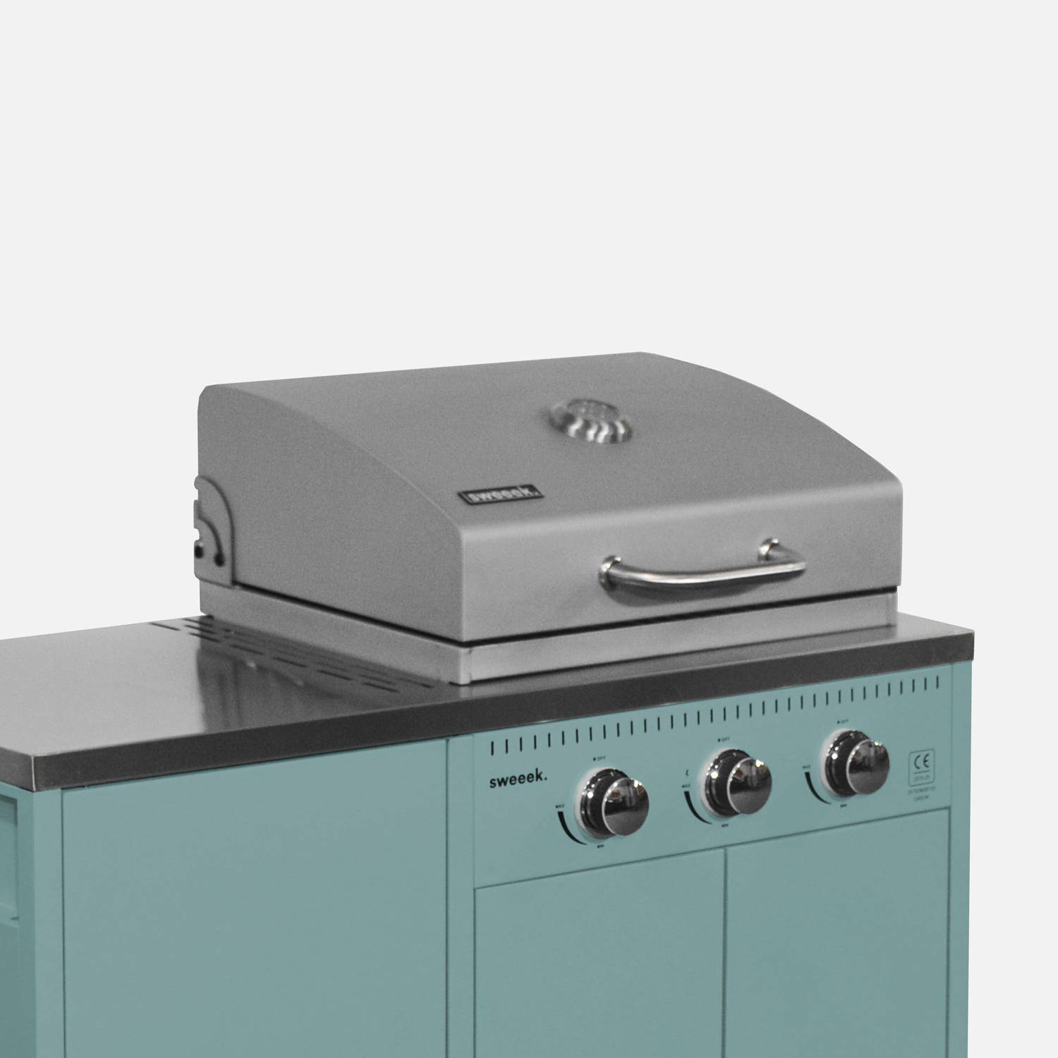 Barbecue gaz 3 brûleurs, bleu gris, 3 portes et 2 espaces de rangement,sweeek,Photo1