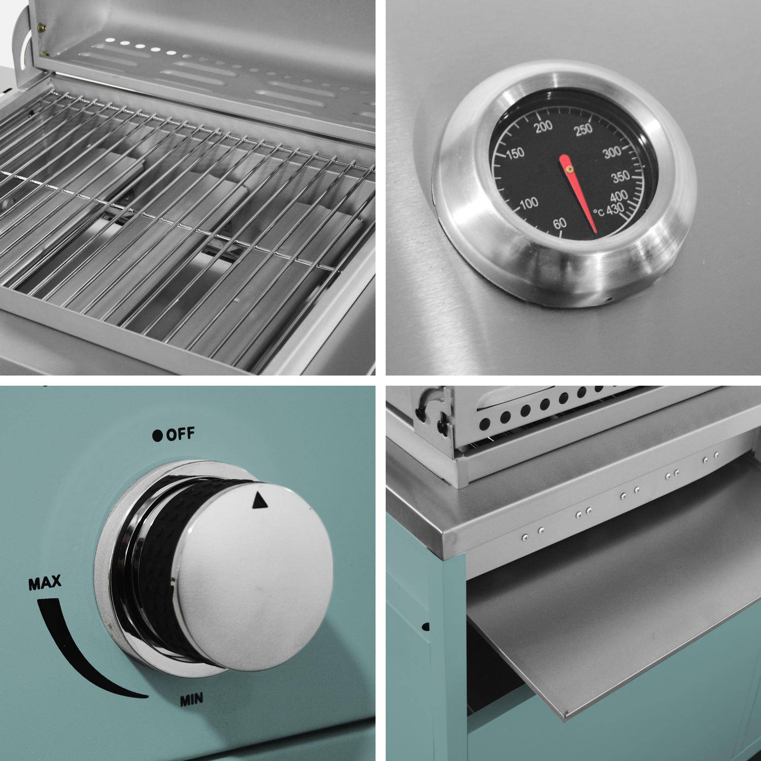 Barbecue gaz 3 brûleurs, bleu gris, 3 portes et 2 espaces de rangement Photo5