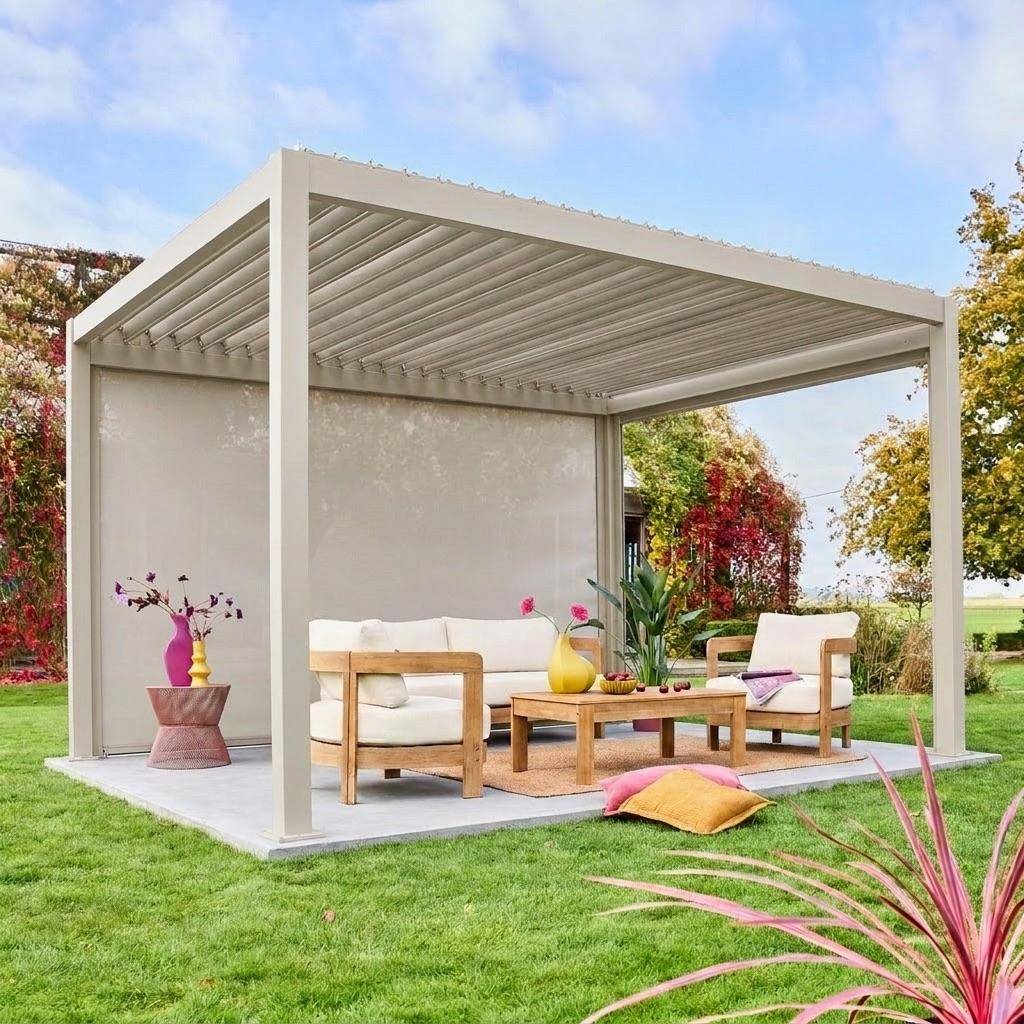 Store beige pour pergola bioclimatique – Triomphe – 3x4 m, aluminium et textilène Photo1