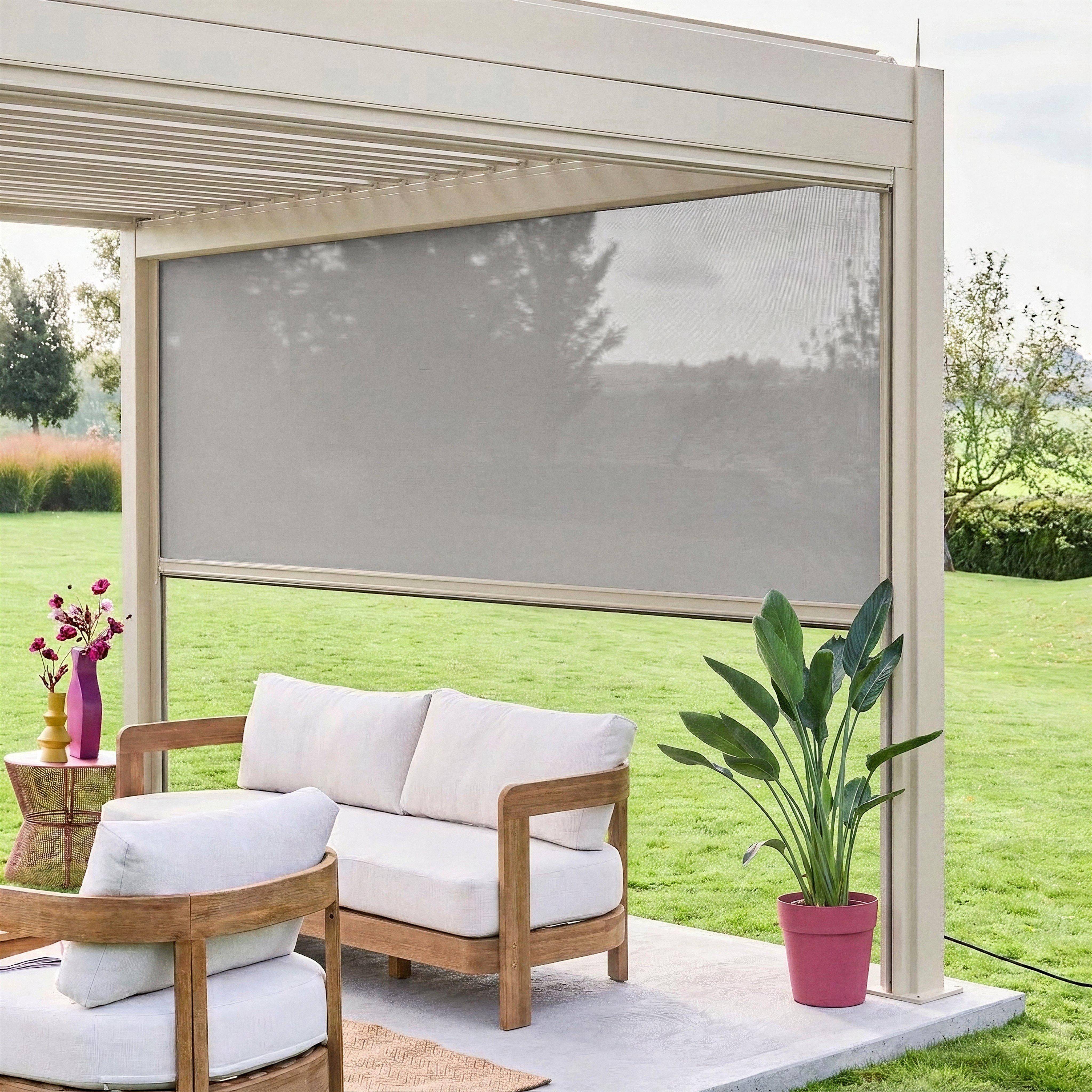 Estor lateral enrollable de aluminio y textileno para pérgola bioclimática, 4m, Triomphe estor enrollable  4m, Beige, 370x1x236 cm Photo2