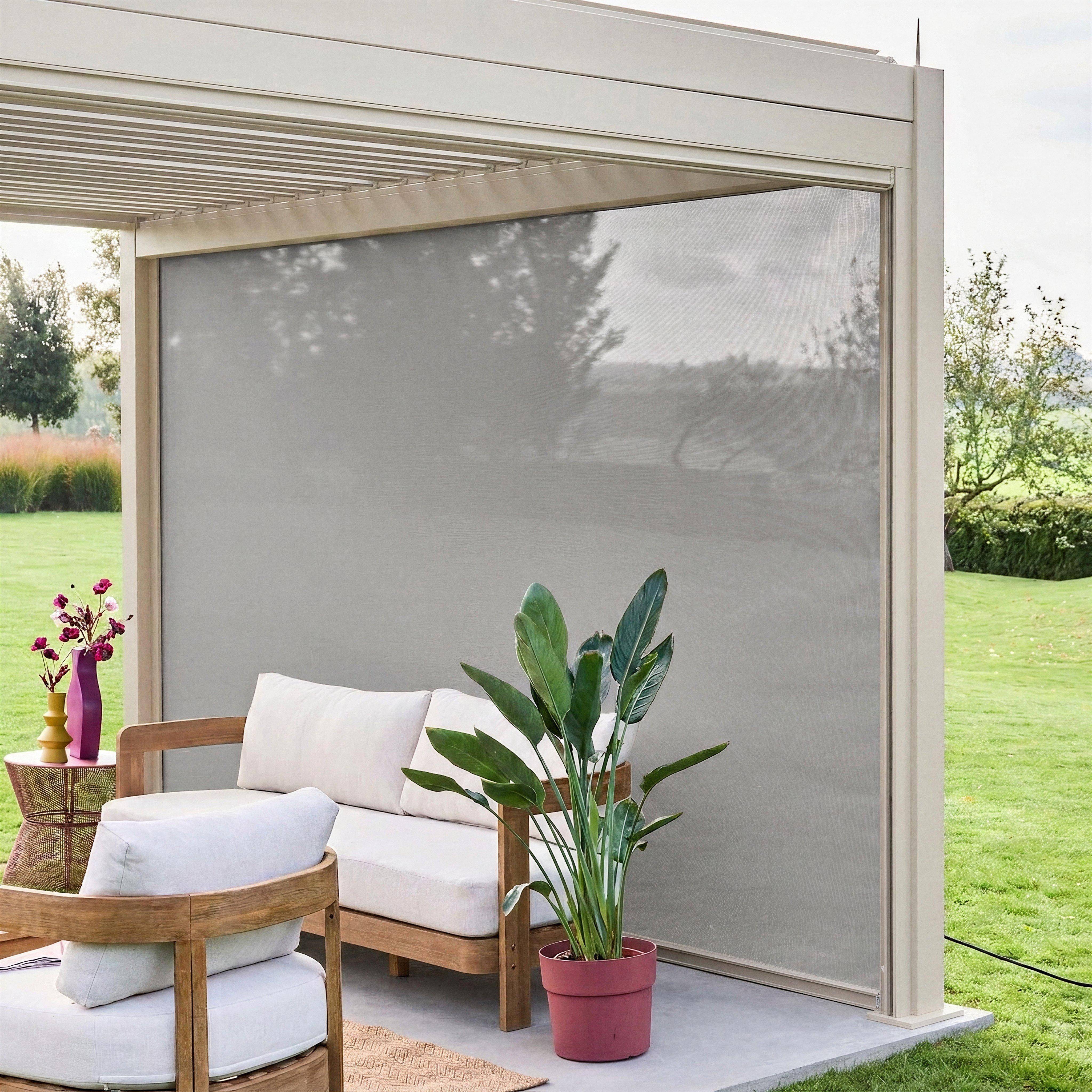 Estor lateral enrollable de aluminio y textileno para pérgola bioclimática, 4m, Triomphe estor enrollable  4m, Beige, 370x1x236 cm Photo1