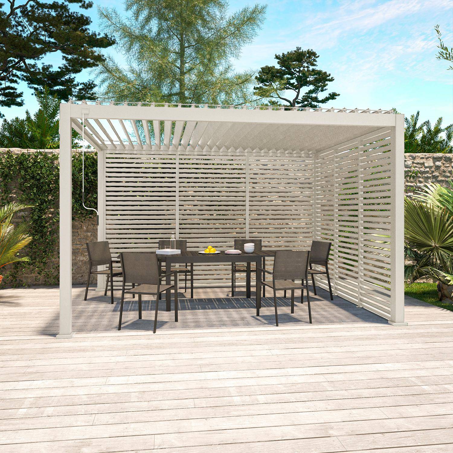 Persienne 100cm pour pergola bioclimatique Triomphe, côté 3m, panneau brise vue, aluminium, beige,sweeek,Photo2
