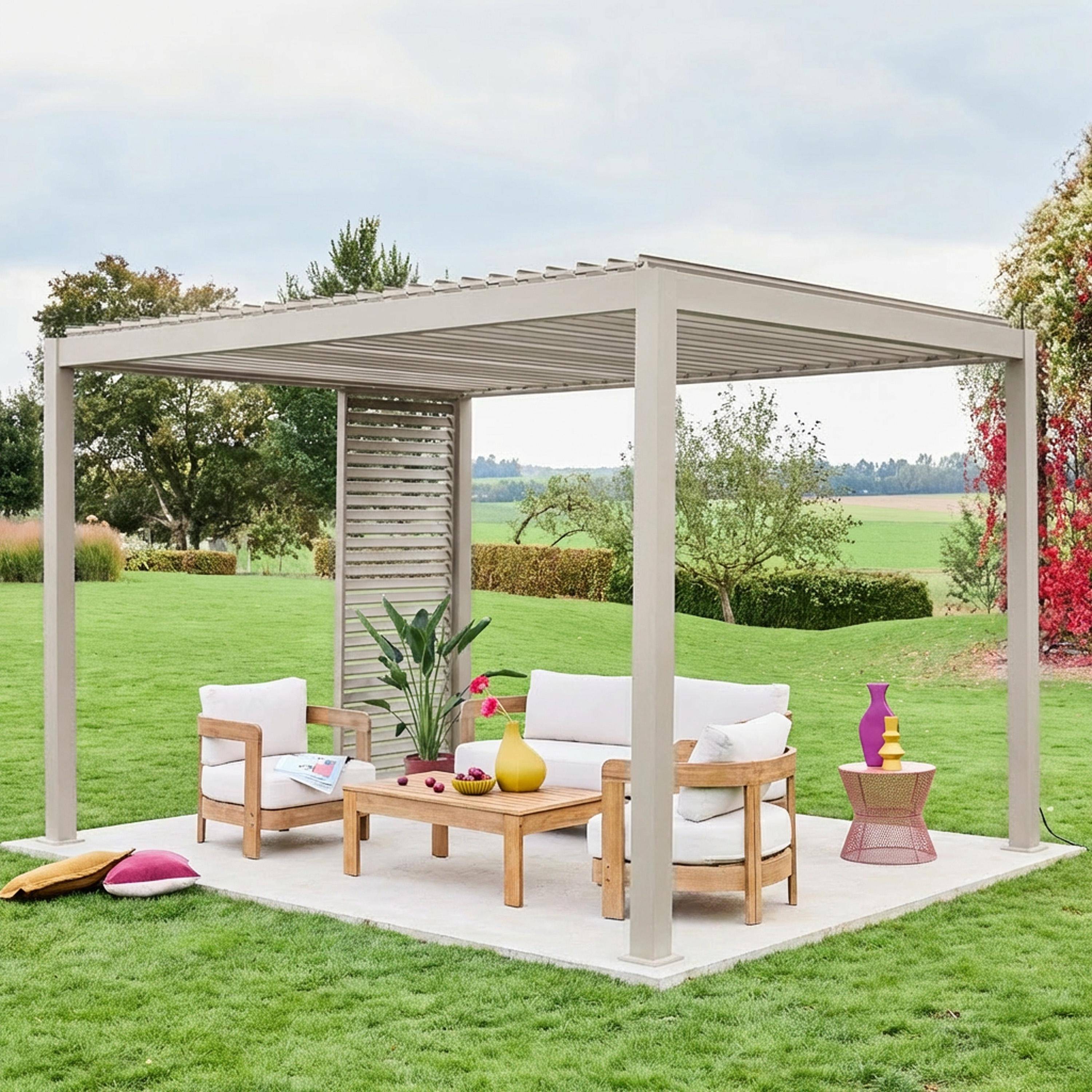 Lamellenwand 100cm für Pergola Triomphe für die 3m Seite Aluminium beige Photo1