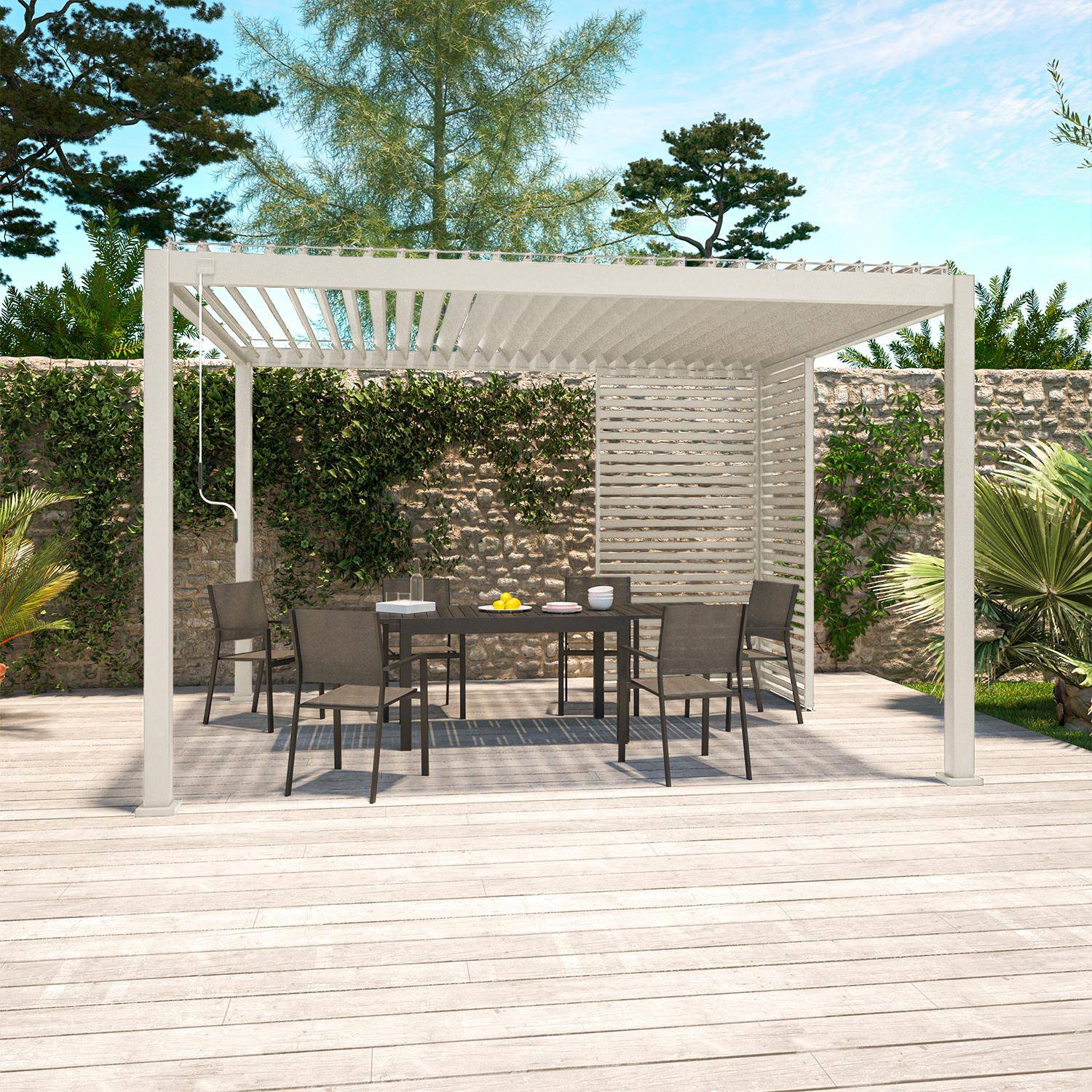 Persienne 130cm pour pergola bioclimatique Triomphe, côté 4m, panneau brise vue, aluminium, beige,sweeek,Photo1