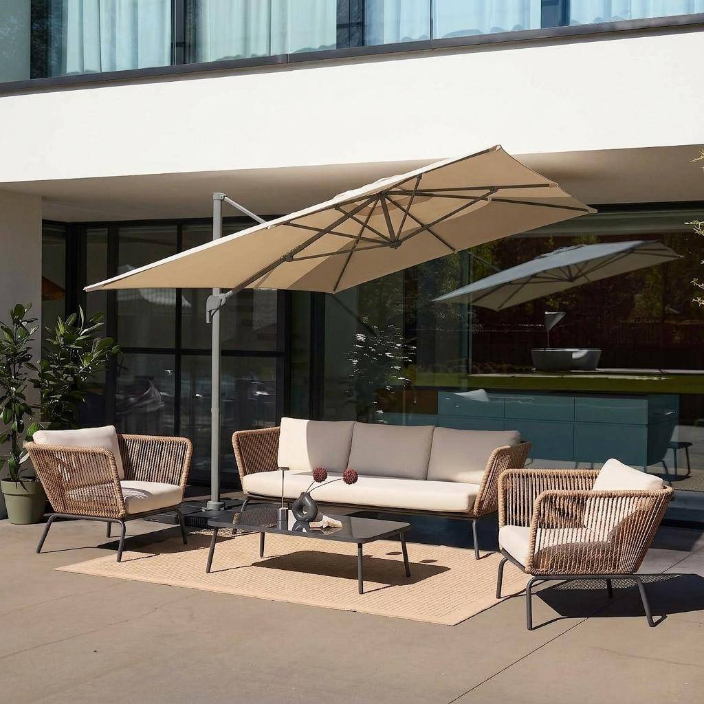 Parasol 3x4m rectangular desplazado, Antibes, Crudo, 284x376x255 cm Photo2