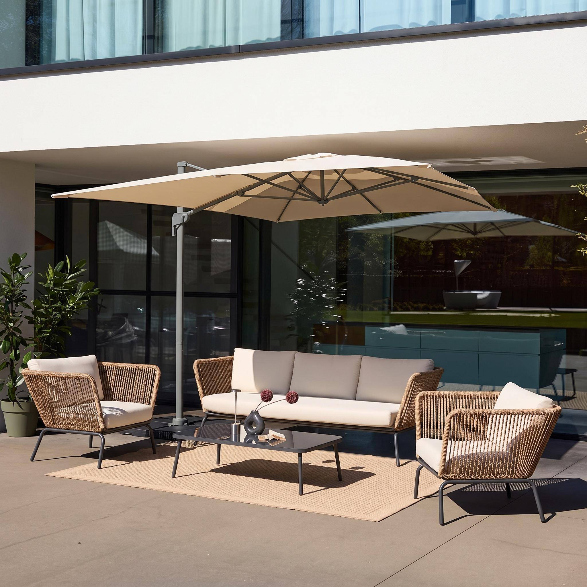 Parasol 3x4m rectangular desplazado, Antibes, Crudo, 284x376x255 cm Photo1