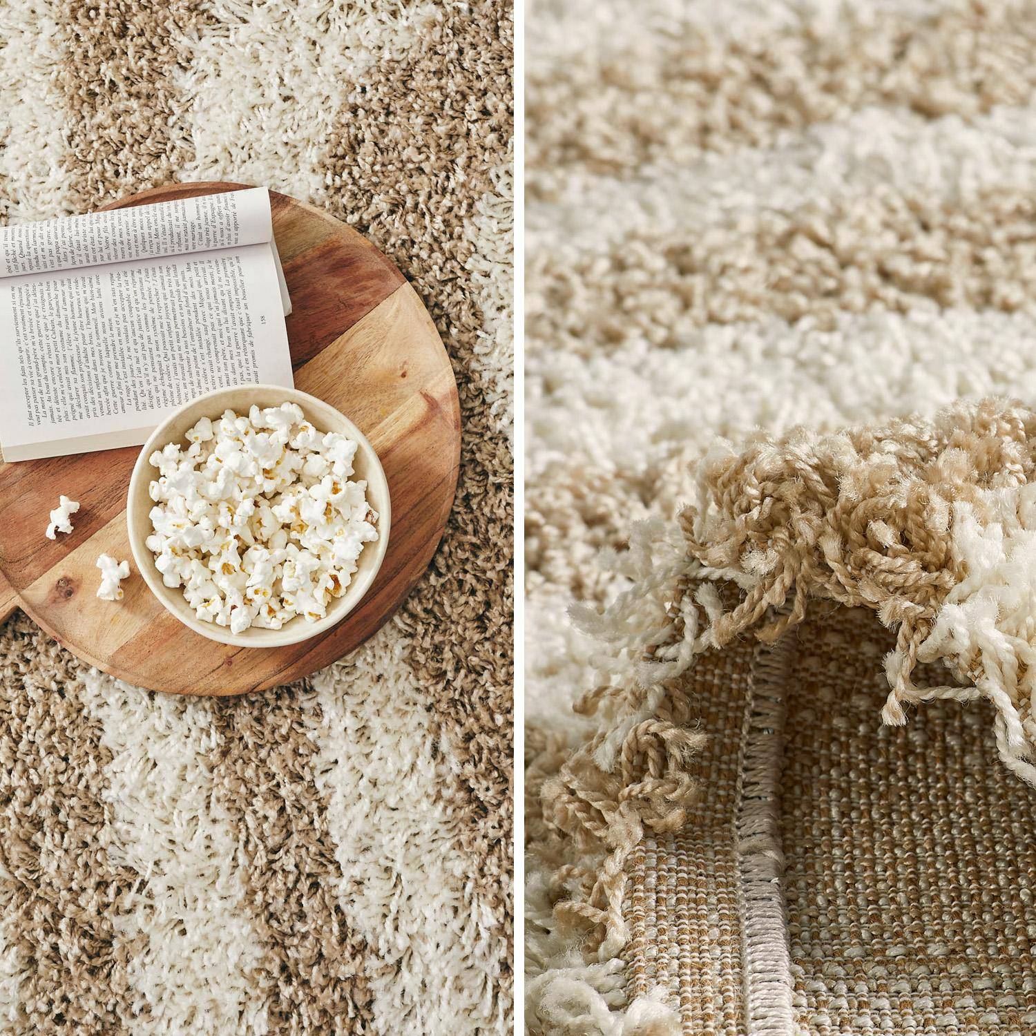 Tapis intérieur shaggy motifs géométriques rectangulaires beige 120 x 160 cm - Queensy Photo3