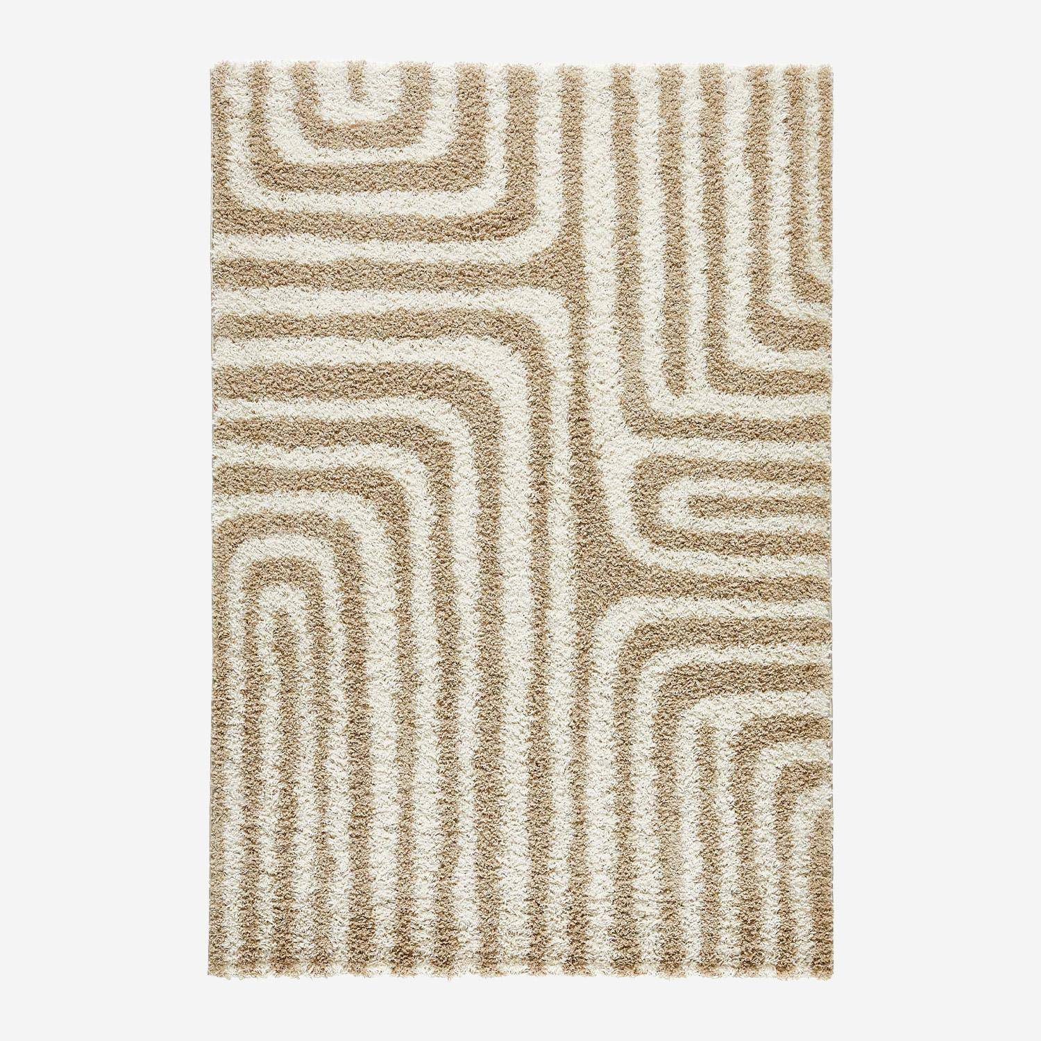Tapis intérieur shaggy motifs géométriques rectangulaires beige 120 x 160 cm - Queensy Photo2