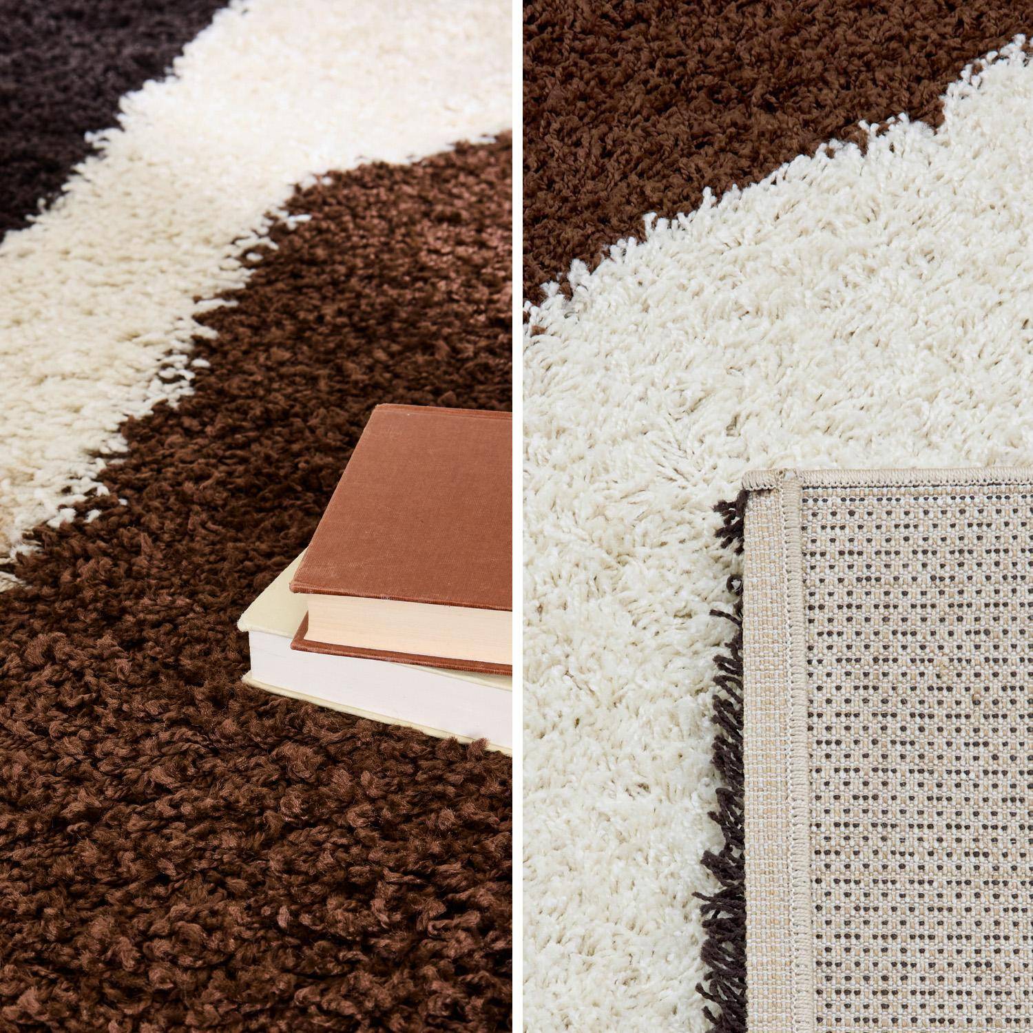 Tapis intérieur shaggy motifs géométriques beige, marron, noir 120 x 160 cm - Omar Photo3