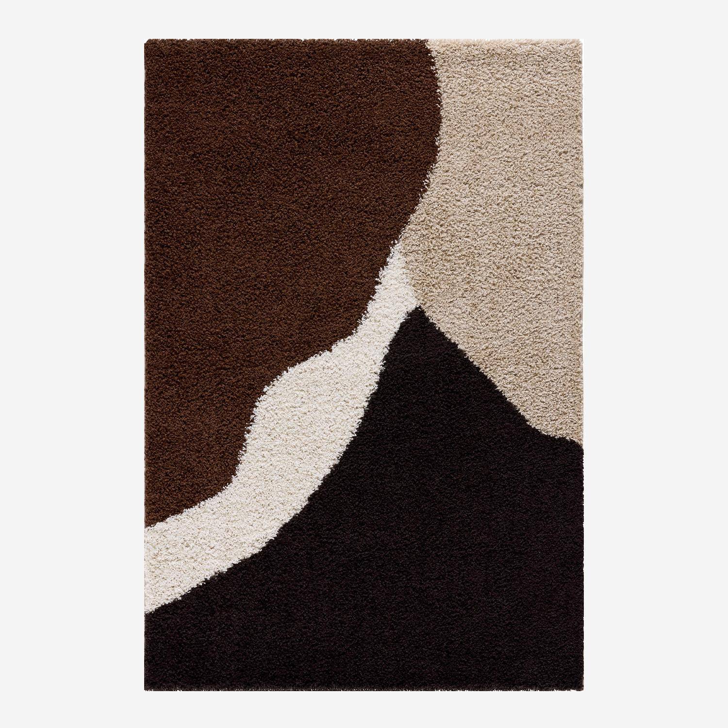 Tapis intérieur shaggy motifs géométriques beige, marron, noir 120 x 160 cm - Omar,sweeek,Photo2