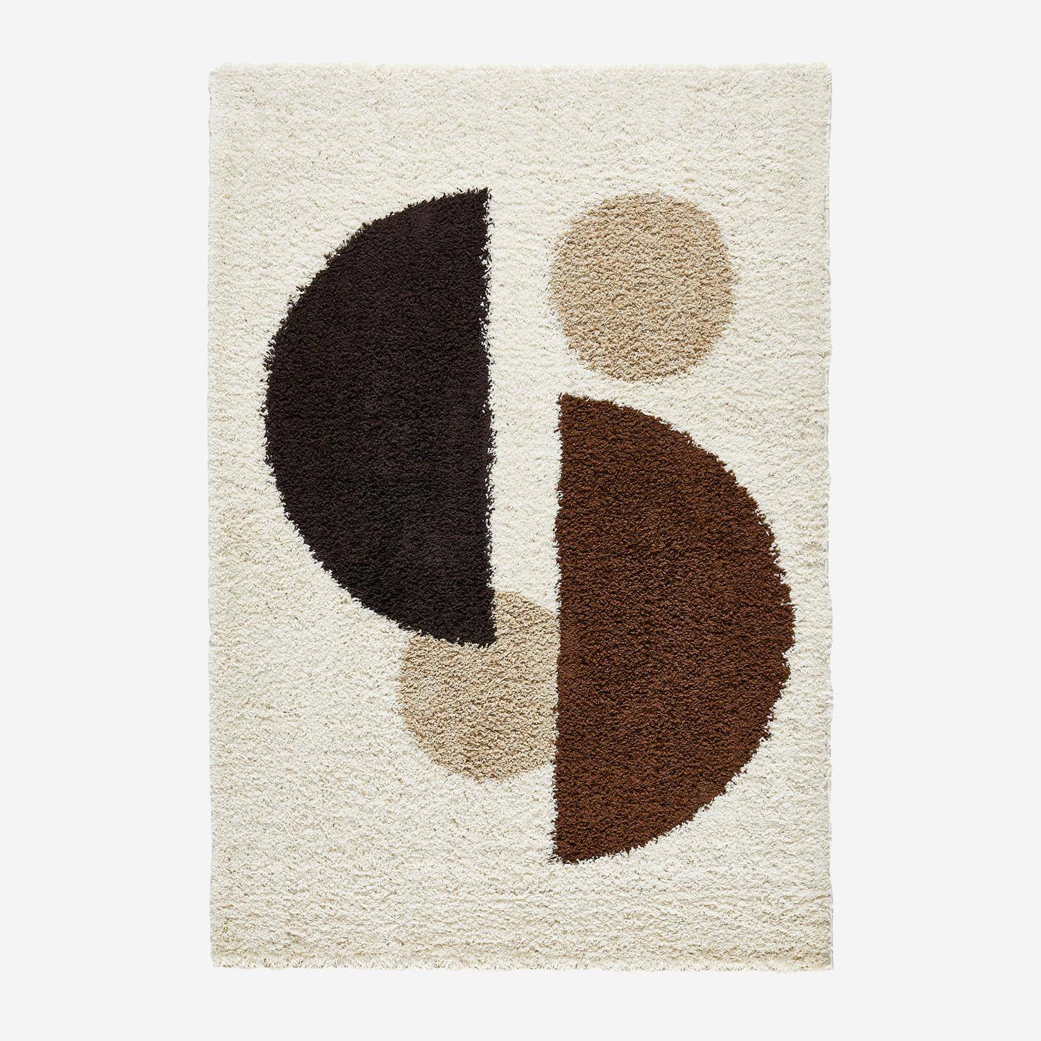 Tapis intérieur shaggy motifs géométriques circulaires beige, marron, noir 120 x 160 cm - Pitt Photo2