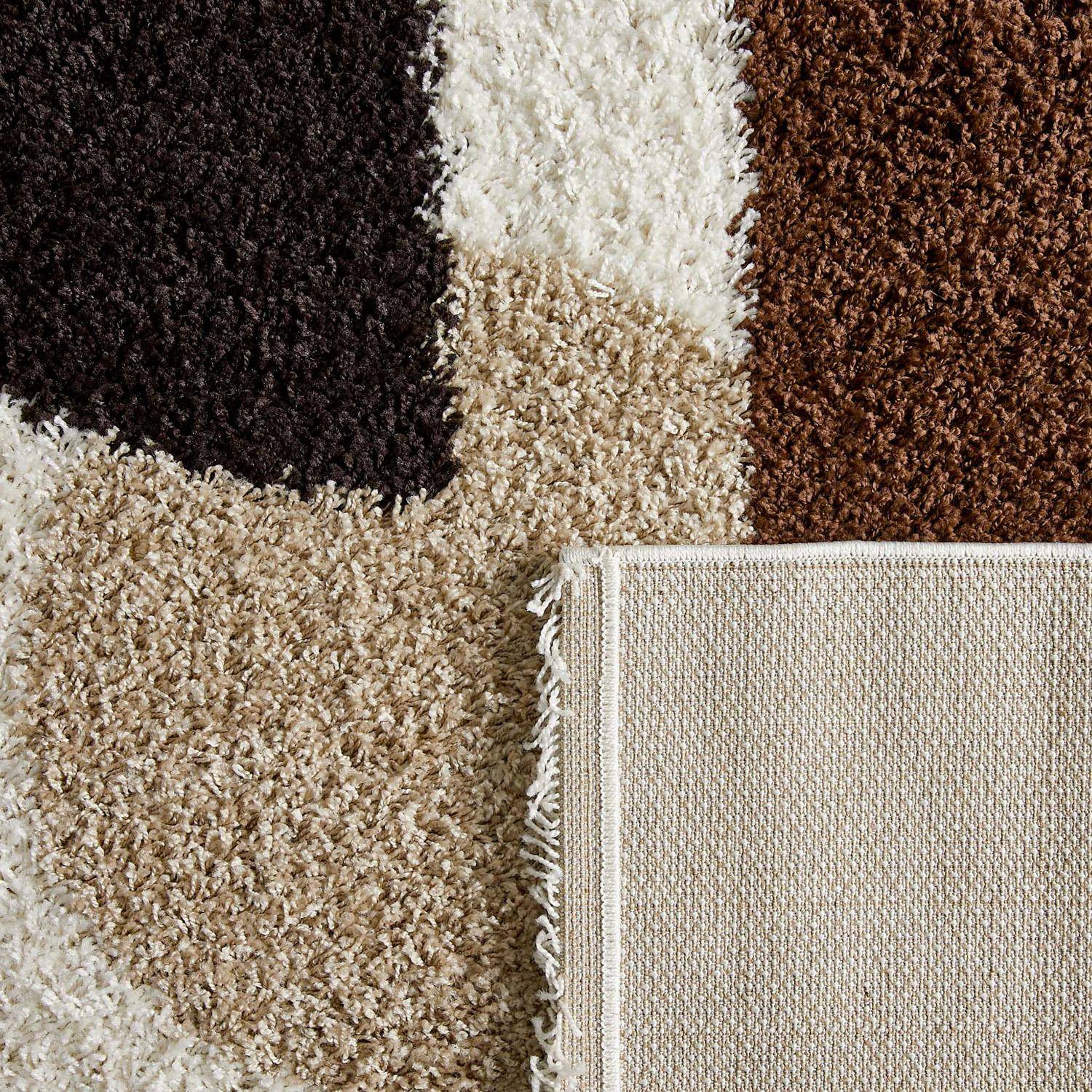 Tapis intérieur shaggy motifs géométriques circulaires beige, marron, noir 120 x 160 cm - Pitt Photo3
