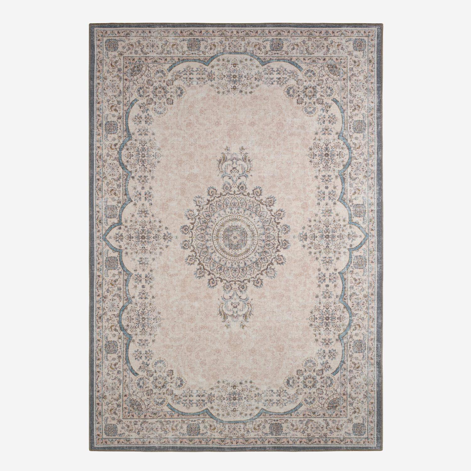 Alfombra interior con diseño barroco rosa, rojo y azul, Melgy, 230x160x0.2 cm,sweeek,Photo2