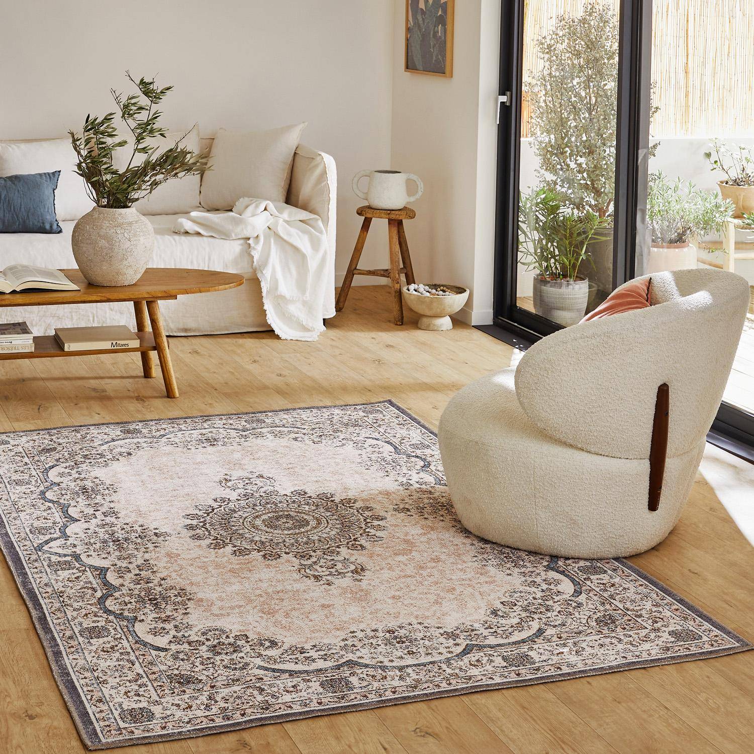 Alfombra interior con diseño barroco rosa, rojo y azul, Melgy, 230x160x0.2 cm,sweeek,Photo1