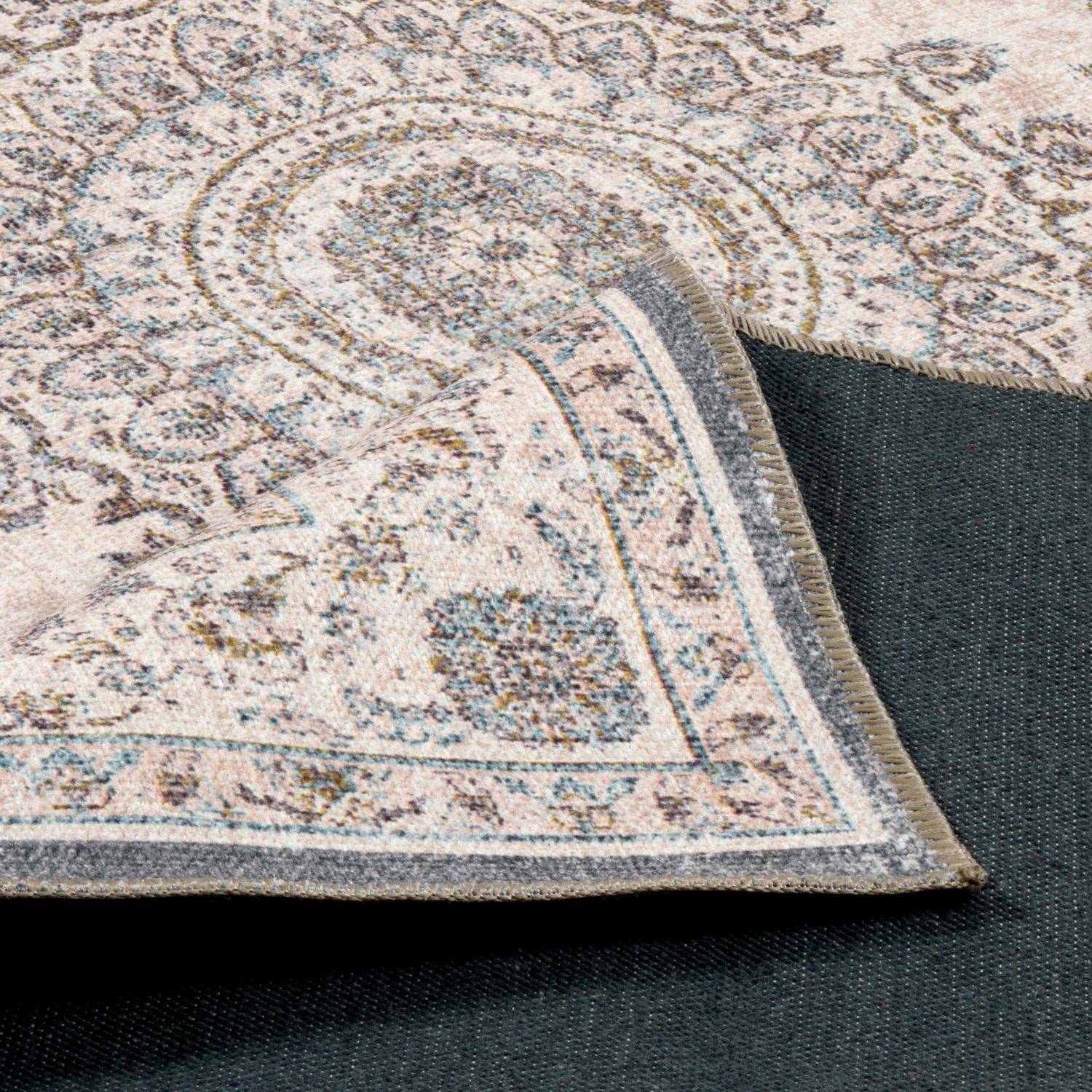 Alfombra interior con diseño barroco rosa, rojo y azul, Melgy, 230x160x0.2 cm Photo3