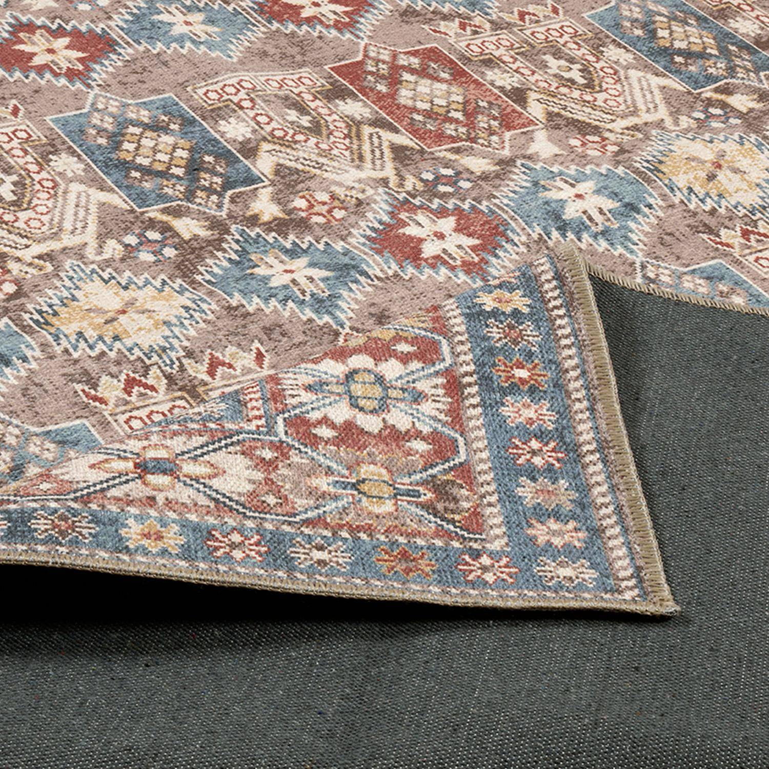 Tapis intérieur motif oriental / persan rouge, marron et bleu 120 x 160 cm - Tomo Photo2