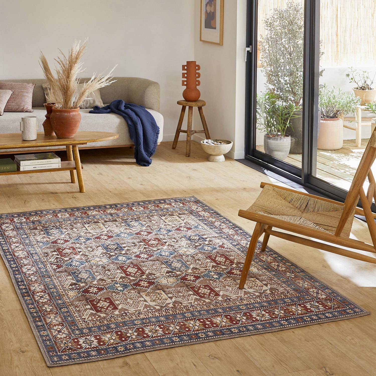 Tapis intérieur motif oriental / persan rouge, marron et bleu 120 x 160 cm - Tomo Photo1