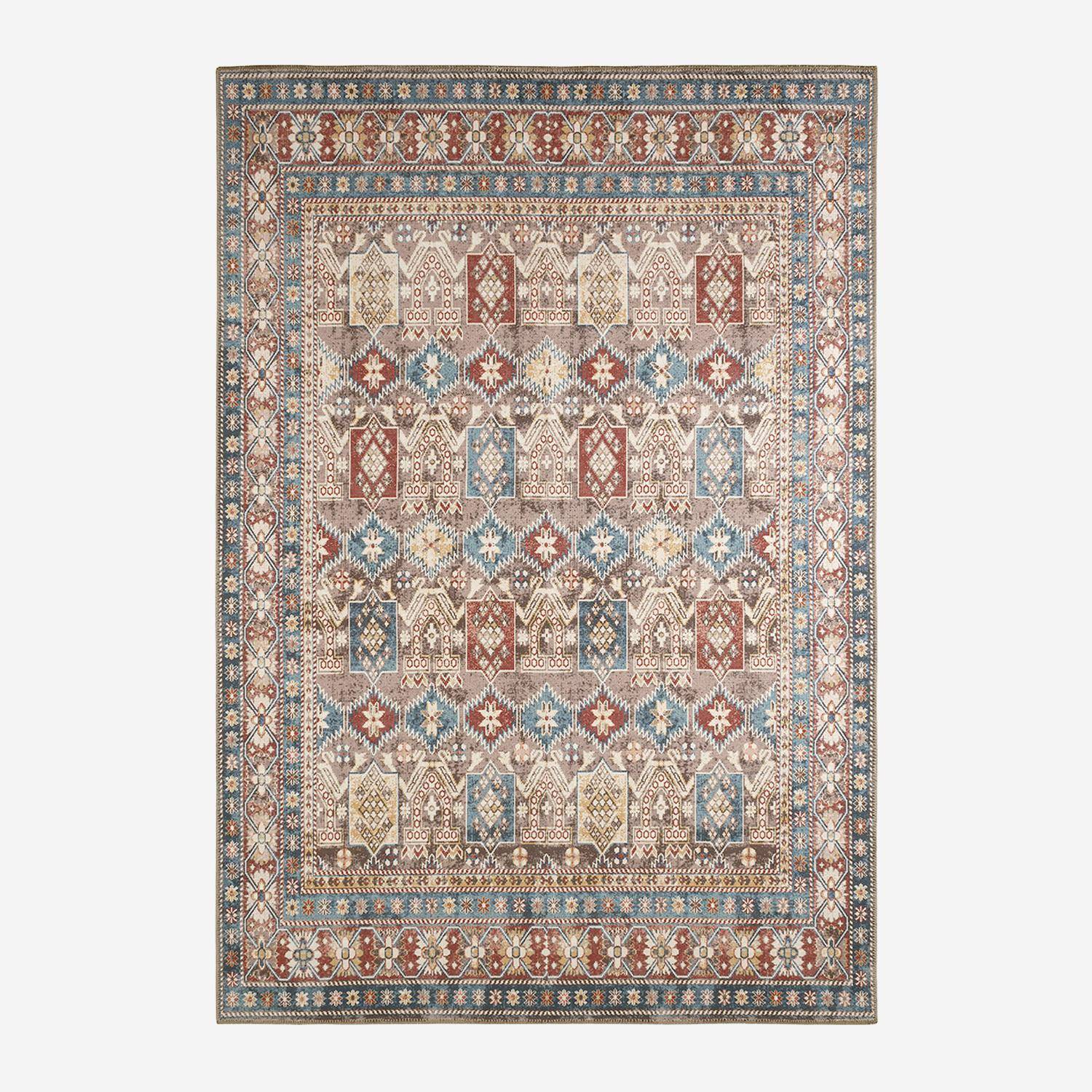 Tapis intérieur motif oriental / persan rouge, marron et bleu 120 x 160 cm - Tomo Photo3