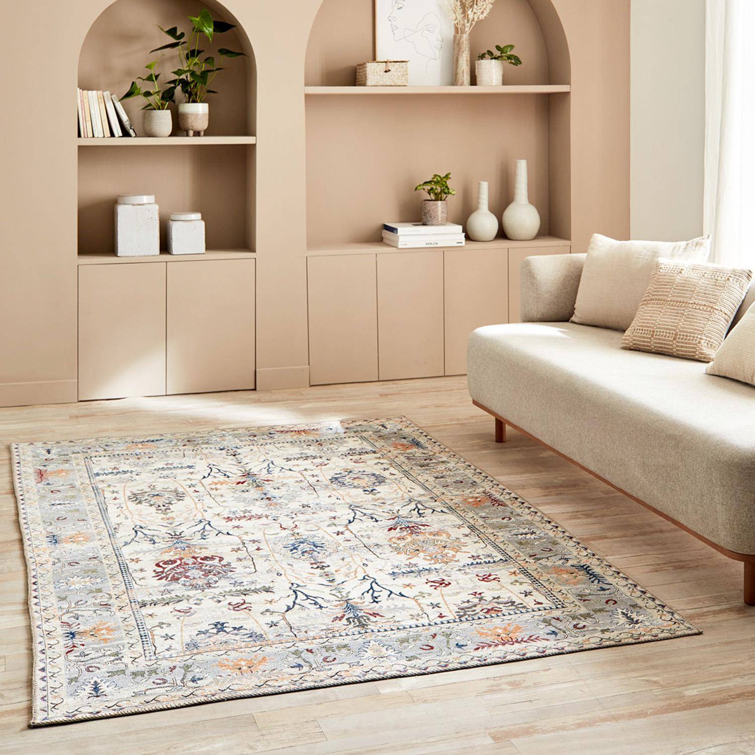 Tapis intérieur motif oriental / persan bleu, jaune, rouge, blanc 120 x 160 cm - Cavy Photo1