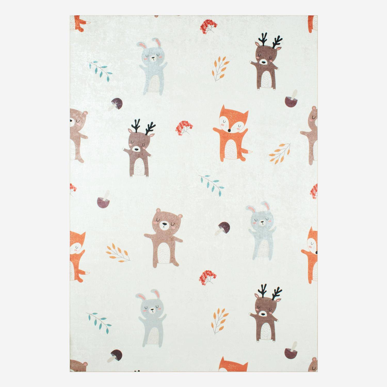 Tapis intérieur enfant blanc imprimé animaux thème automnal 120 x 160 cm - Ravon Photo2