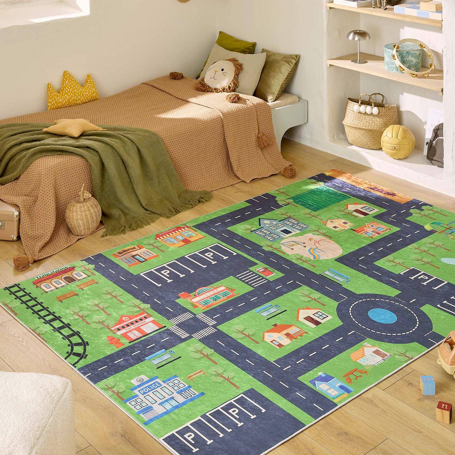 Tapis intérieur enfant blanc imprimé mini ville 120 x 160 cm - Viny Photo1