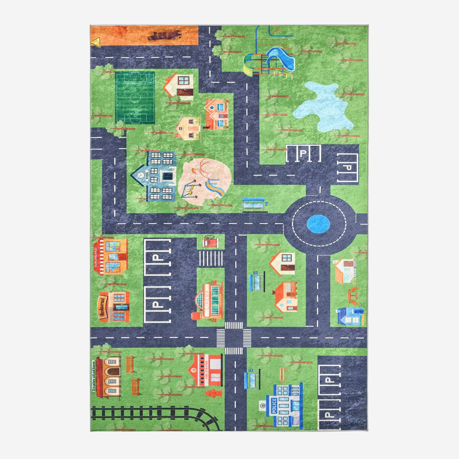 Tapis intérieur enfant blanc imprimé mini ville 120 x 160 cm - Viny Photo2