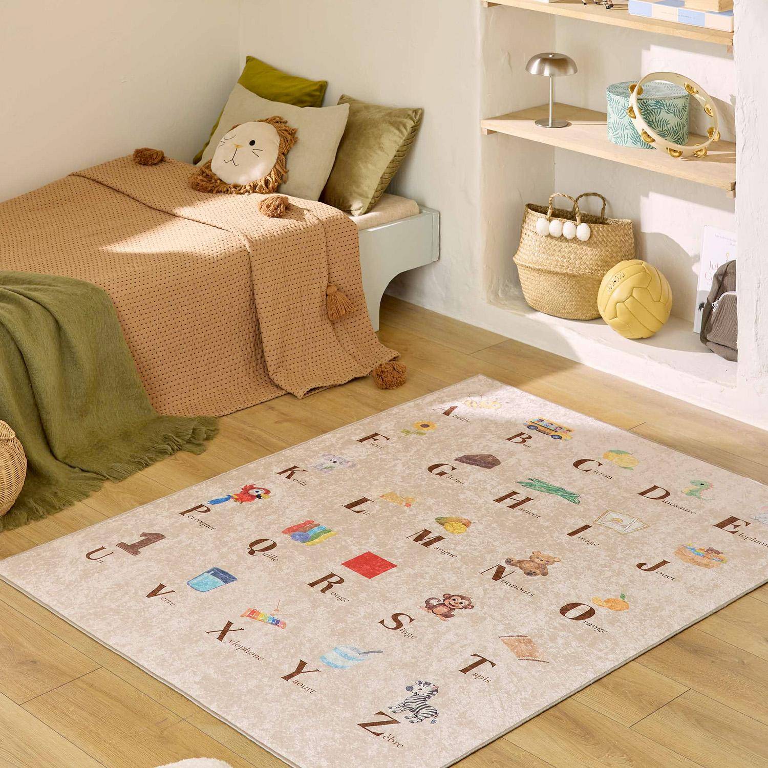 Tapis éducatif intérieur enfant beige imprimé abécédaire 120 x 160 cm - Scoty Photo1