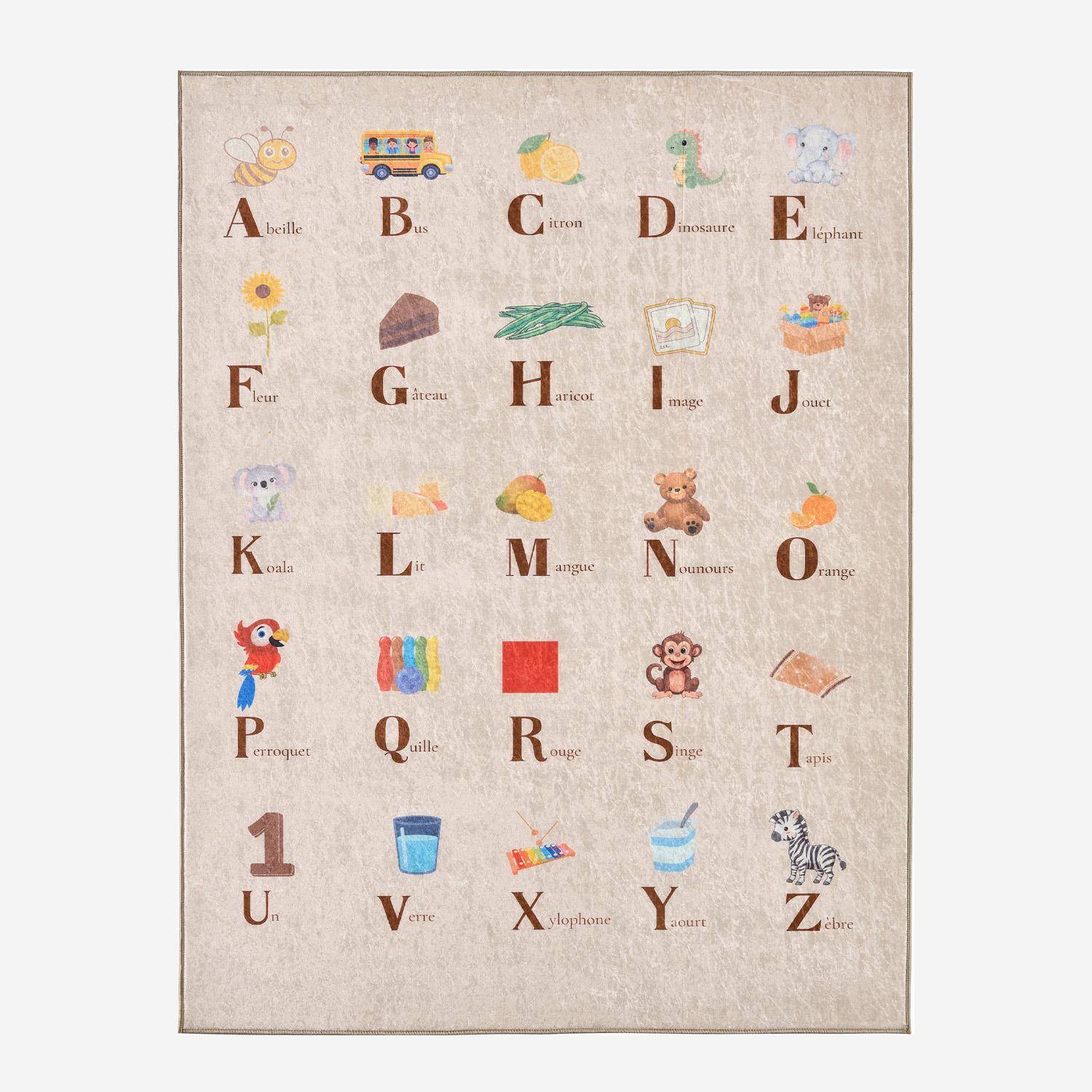 Tapis éducatif intérieur enfant beige imprimé abécédaire 120 x 160 cm - Scoty Photo3
