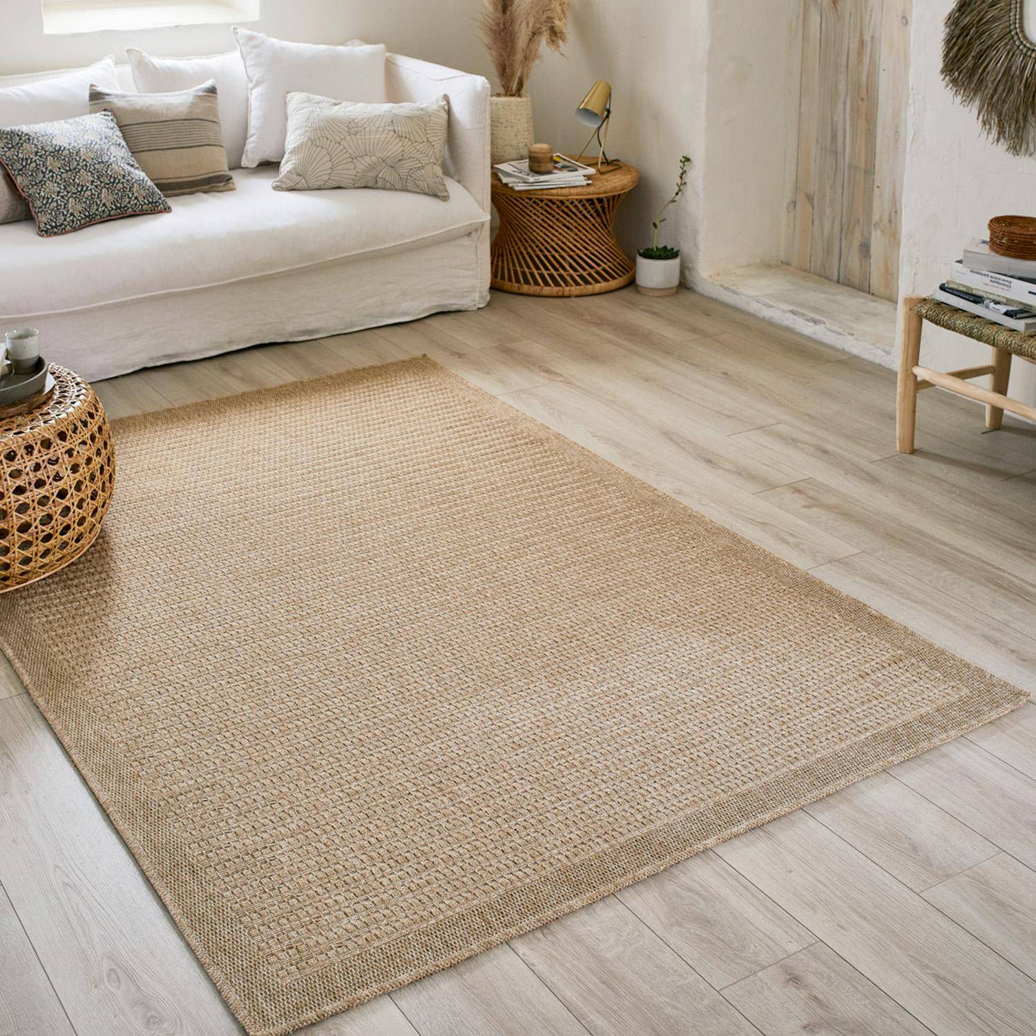 Alfombra interior/exterior efecto tela de yute beige - 230x160x0.5 cm Photo1