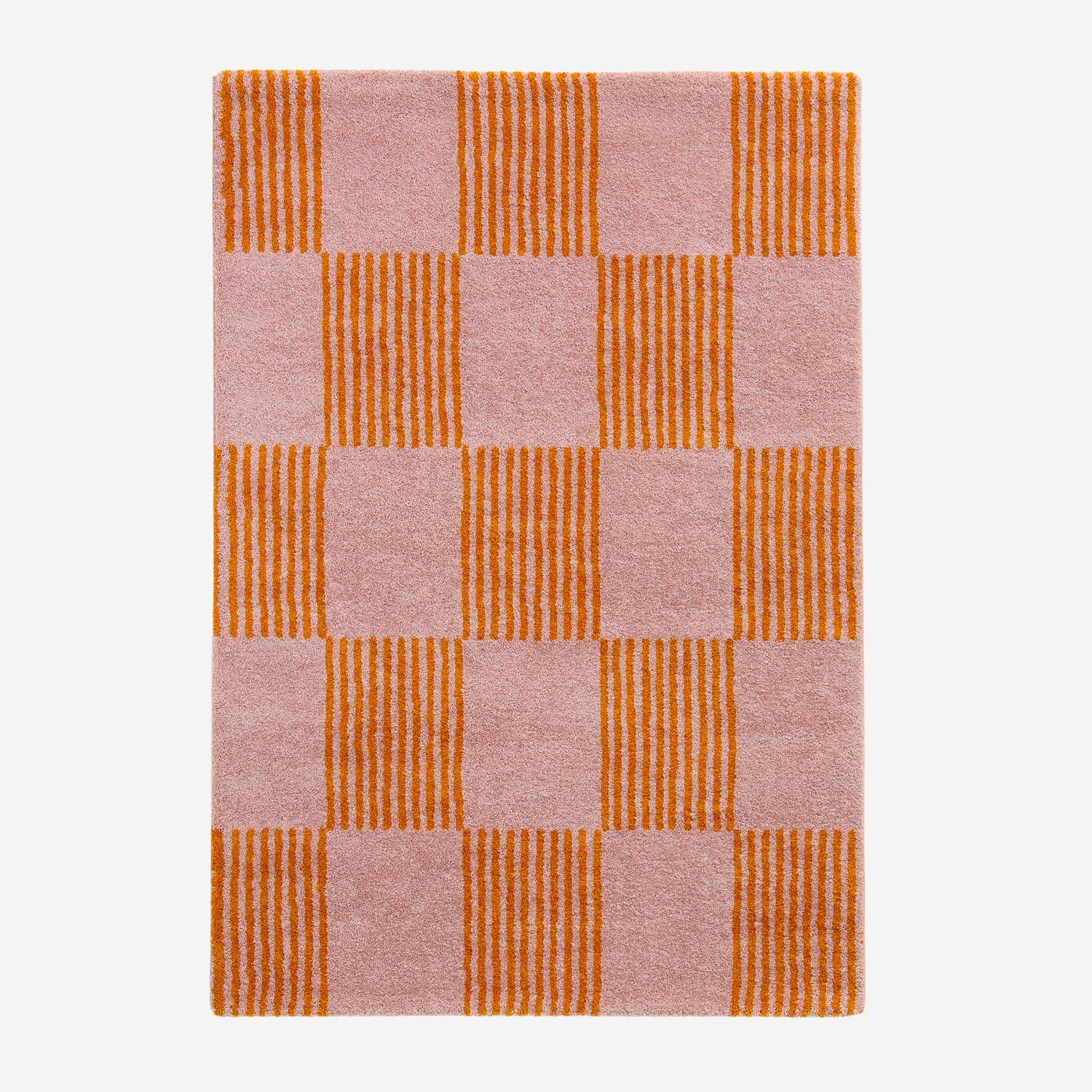 Alfombra interior con patrón damero naranja y rosa, Fergew, 290x200x2 cm Photo3