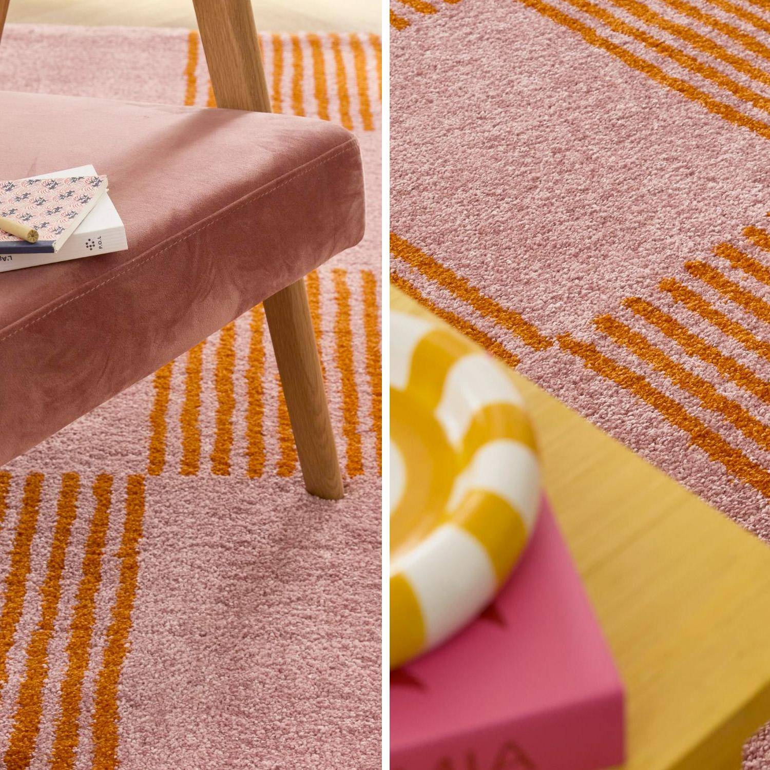 Alfombra interior con patrón damero naranja y rosa, Fergew, 290x200x2 cm,sweeek,Photo2