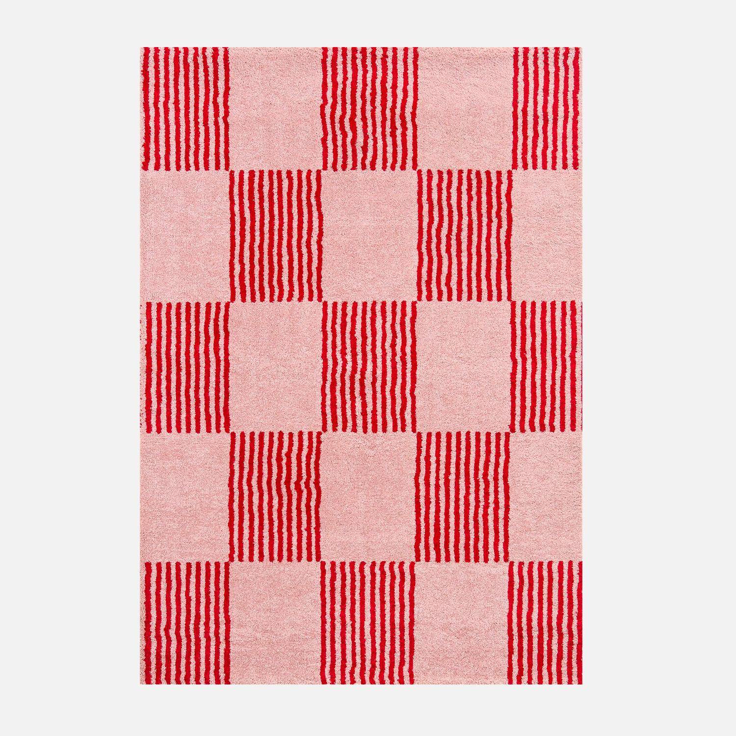 Tapis intérieur damier rouge et rose 200 x 290 cm - Fergew Photo3