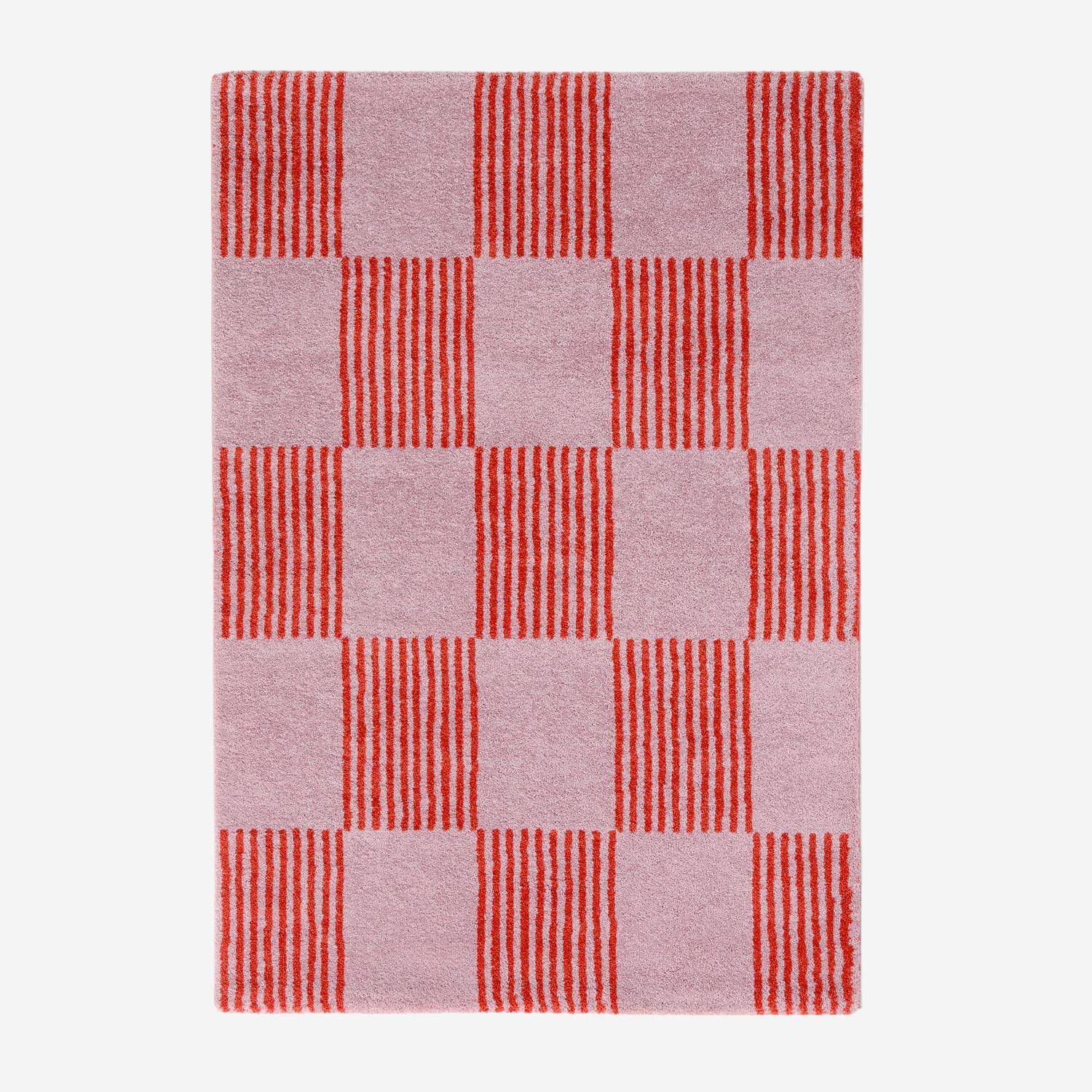 Alfombra interior con motivo damero rojo y rosa, Fergew, 290x200x2 cm Photo3