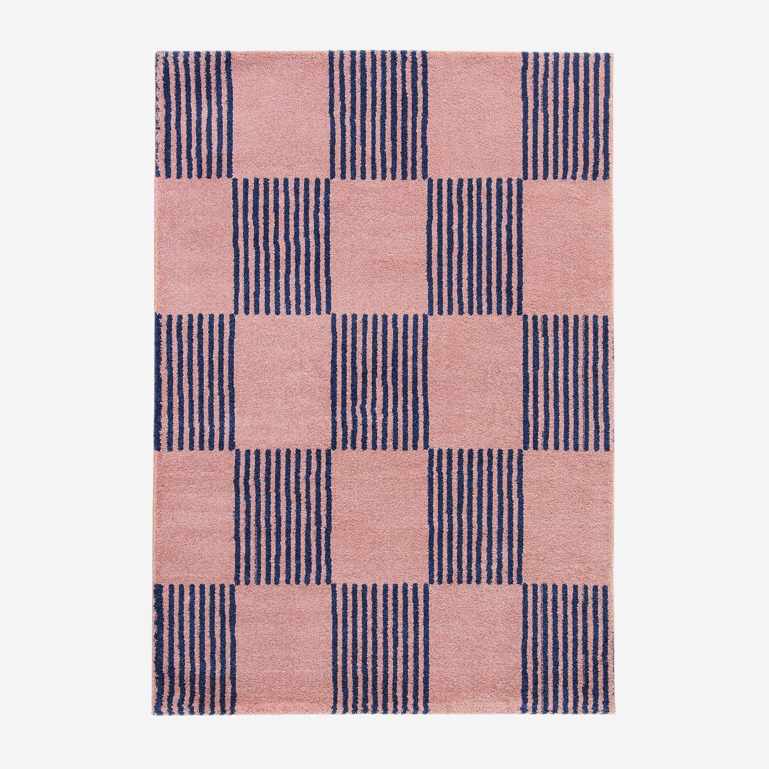 Alfombra interior con motivo damero azul y rosa, Fergew, 290x200x2 cm Photo3