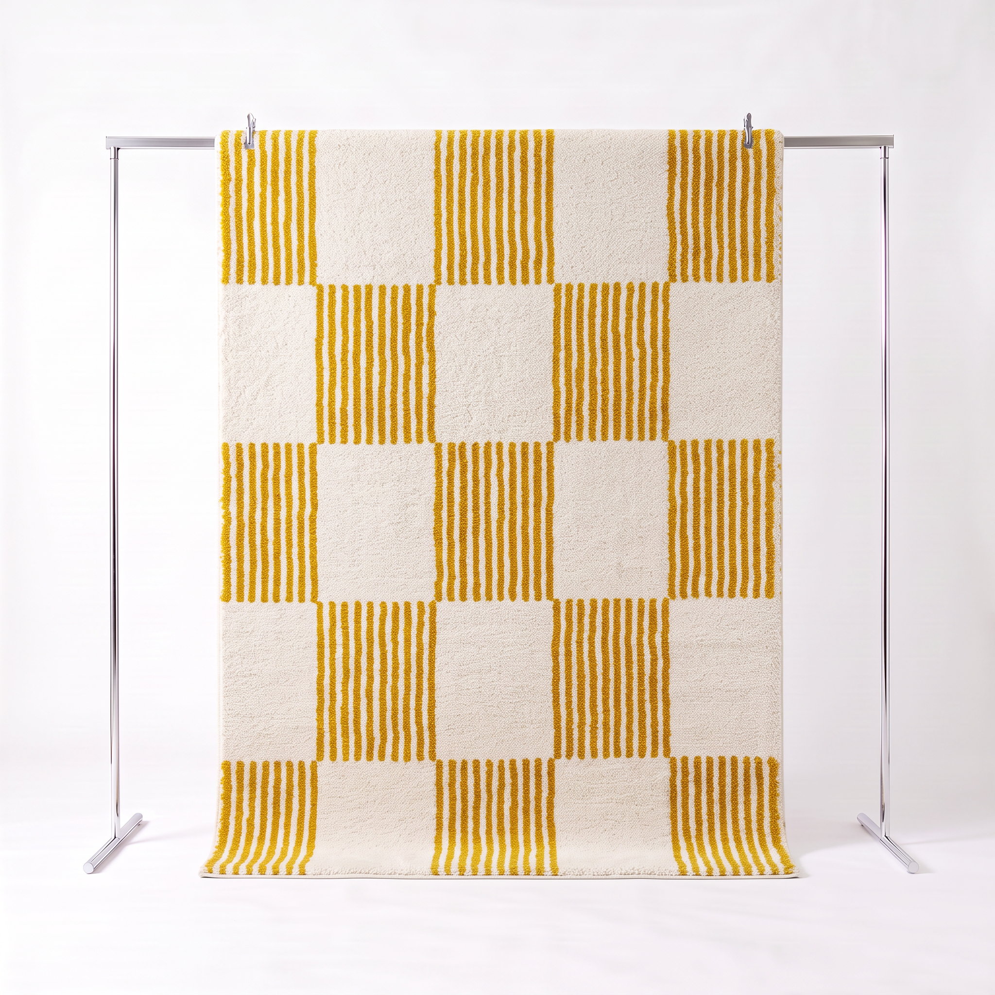 Tapis intérieur damier jaune et blanc 160 x 230 cm - Fergew,sweeek,Photo1