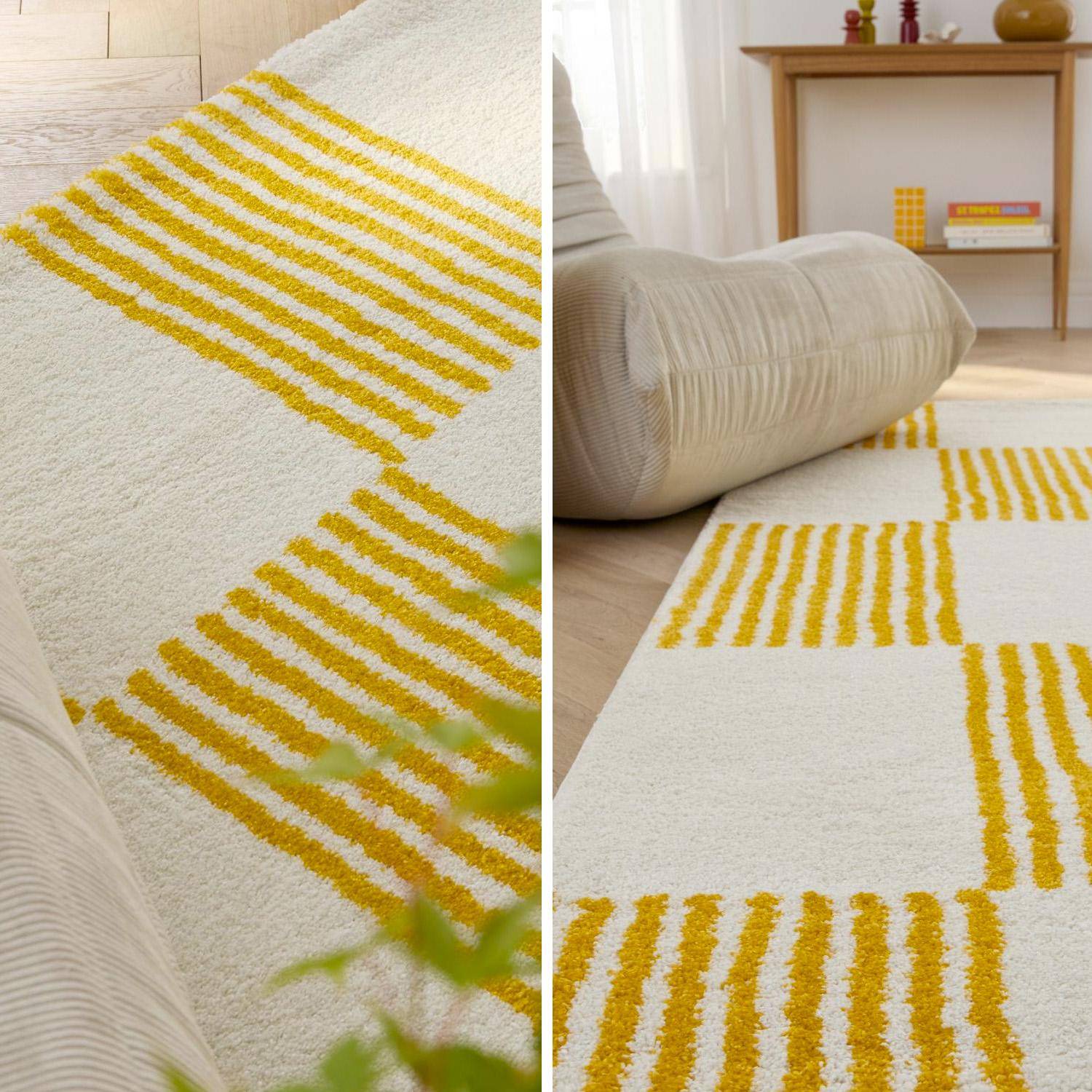 Alfombra interior con motivo damero amarillo y blanco, Fergew, 290x200x2 cm,sweeek,Photo2