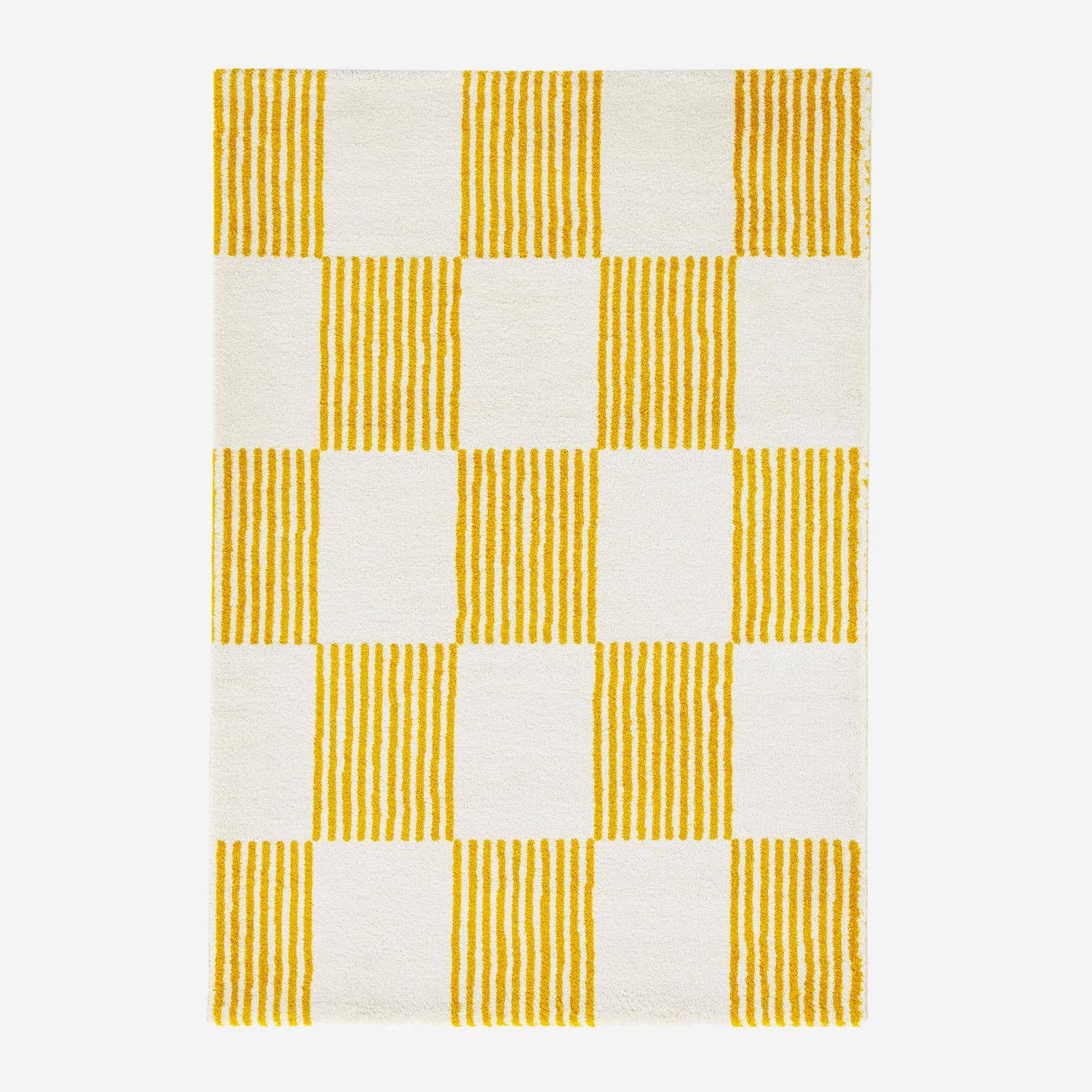 Alfombra interior con motivo damero amarillo y blanco, Fergew, 290x200x2 cm Photo3