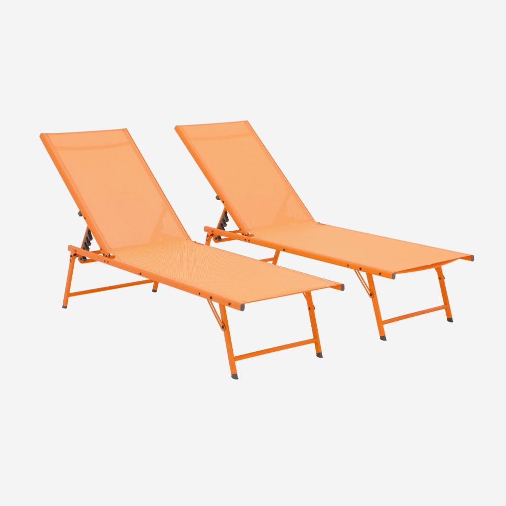 Lot de 2 bains de soleil acier textilène orange