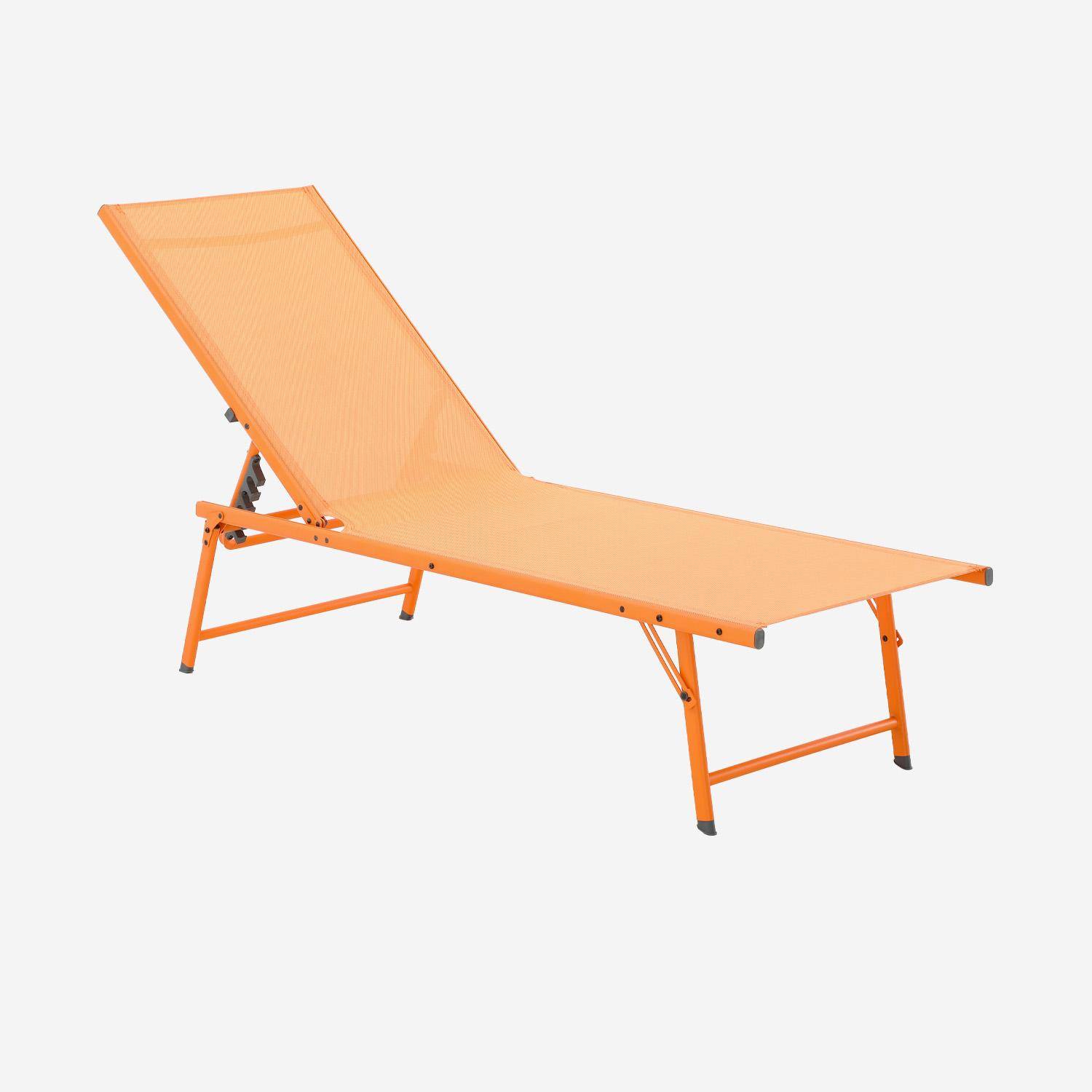 Lot de 2 bains de soleil acier textilène inclinable 4 positions Tropea orange, 165 x 54,5 x 82,5 cm Photo2