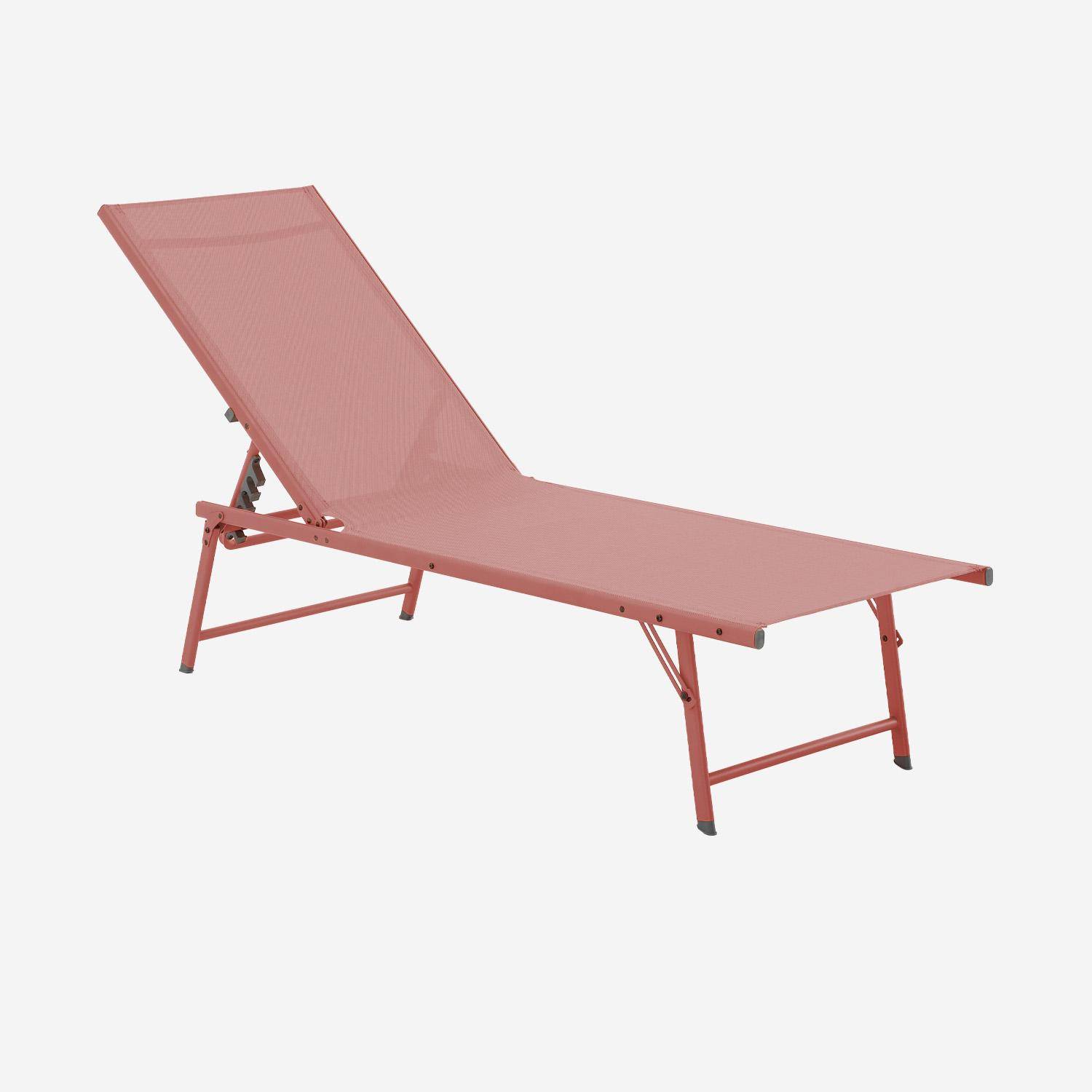 Lot de 2 bains de soleil acier textilène inclinable 4 positions Tropea terracotta, 165 x 54,5 x 82,5 cm,sweeek,Photo2