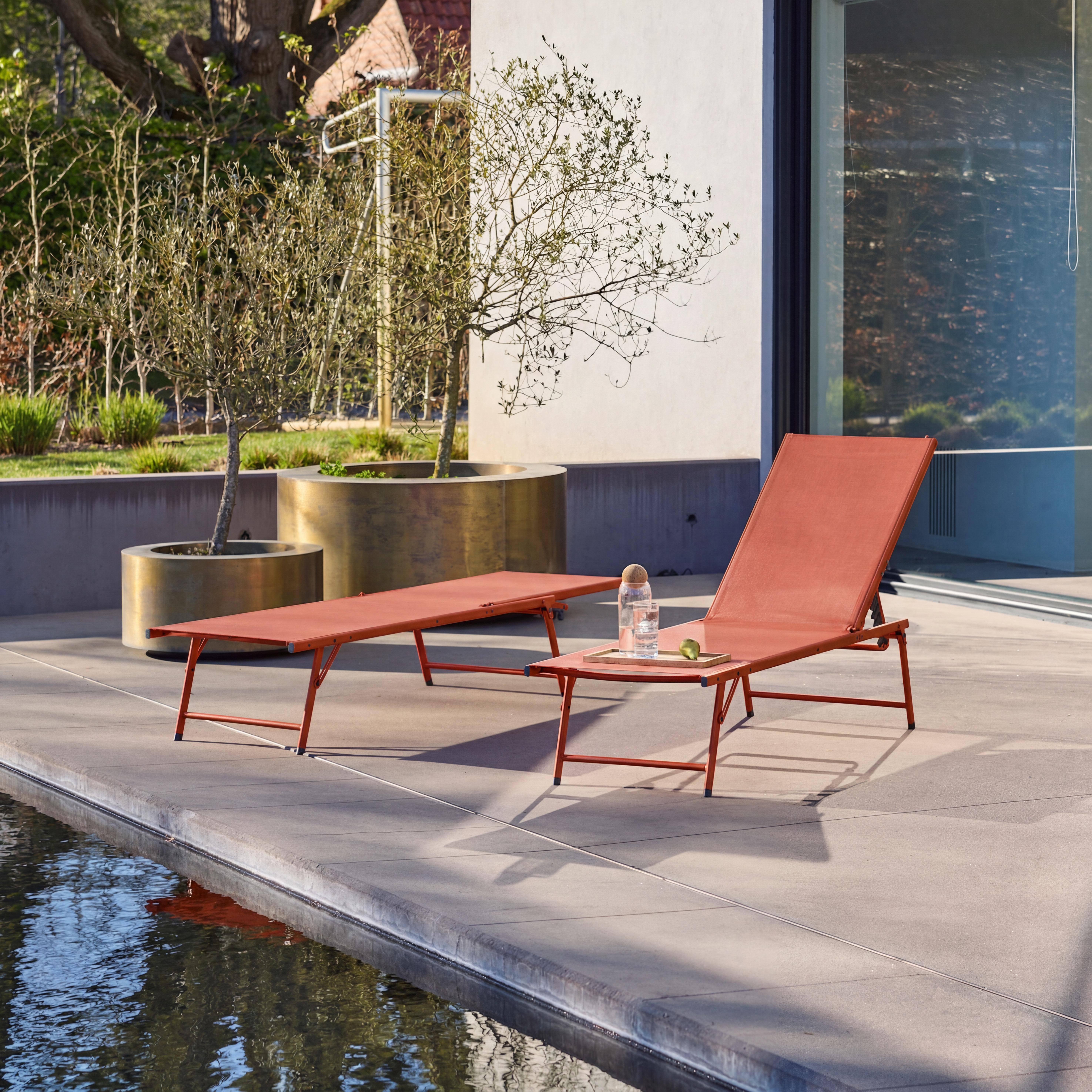 Lot de 2 bains de soleil acier textilène inclinable 4 positions Tropea terracotta, 165 x 54,5 x 82,5 cm,sweeek,Photo2