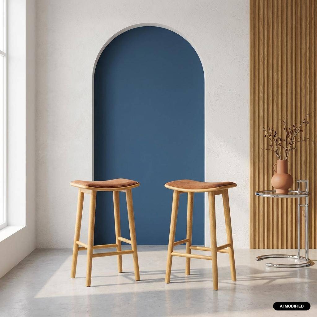 Barkrukken vintage met rubberhout en corduroy (set van 2) naturel/terracotta 46,5 x 31 x 70 cm - Louna,sweeek,Photo1