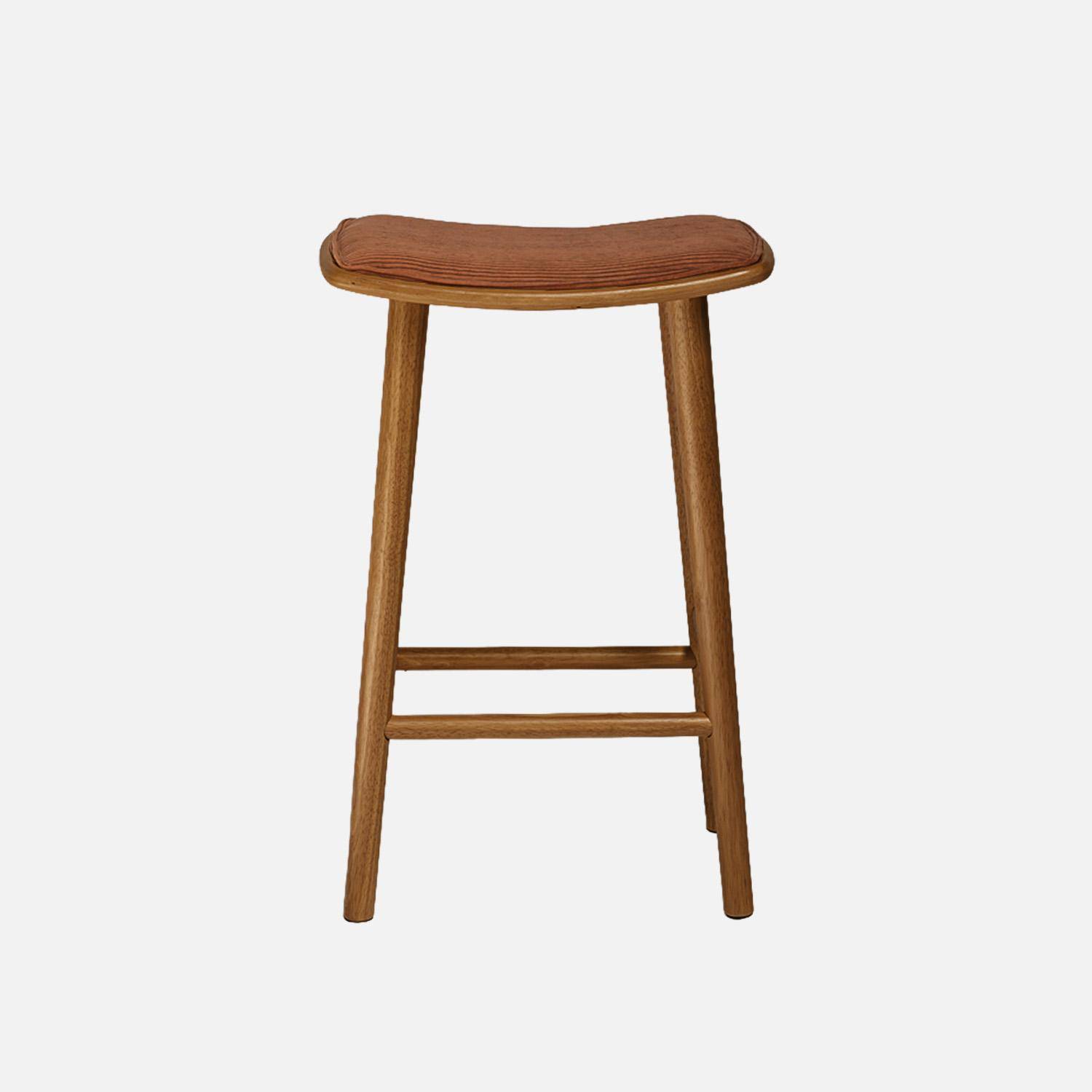 Lot de 2 tabourets de bar vintage bois d'hévéa noyer et velours côtelé terracotta - 46,5 x 31 x 70 cm - Louna,sweeek,Photo3