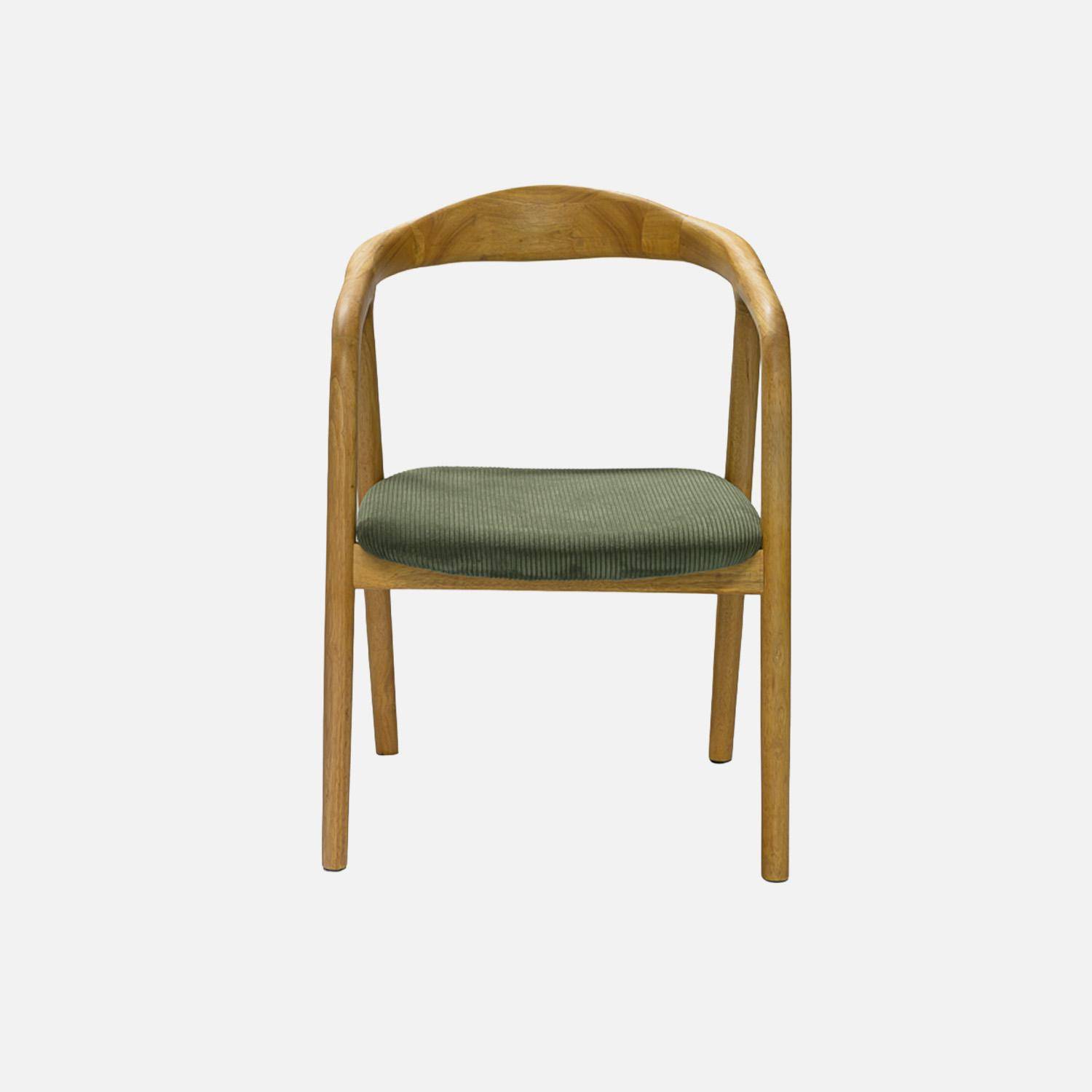 Lot de 2 fauteuils vintage bois d'hévéa naturel et velours côtelé kaki - L 55 x P 58 x H 79 cm Photo3