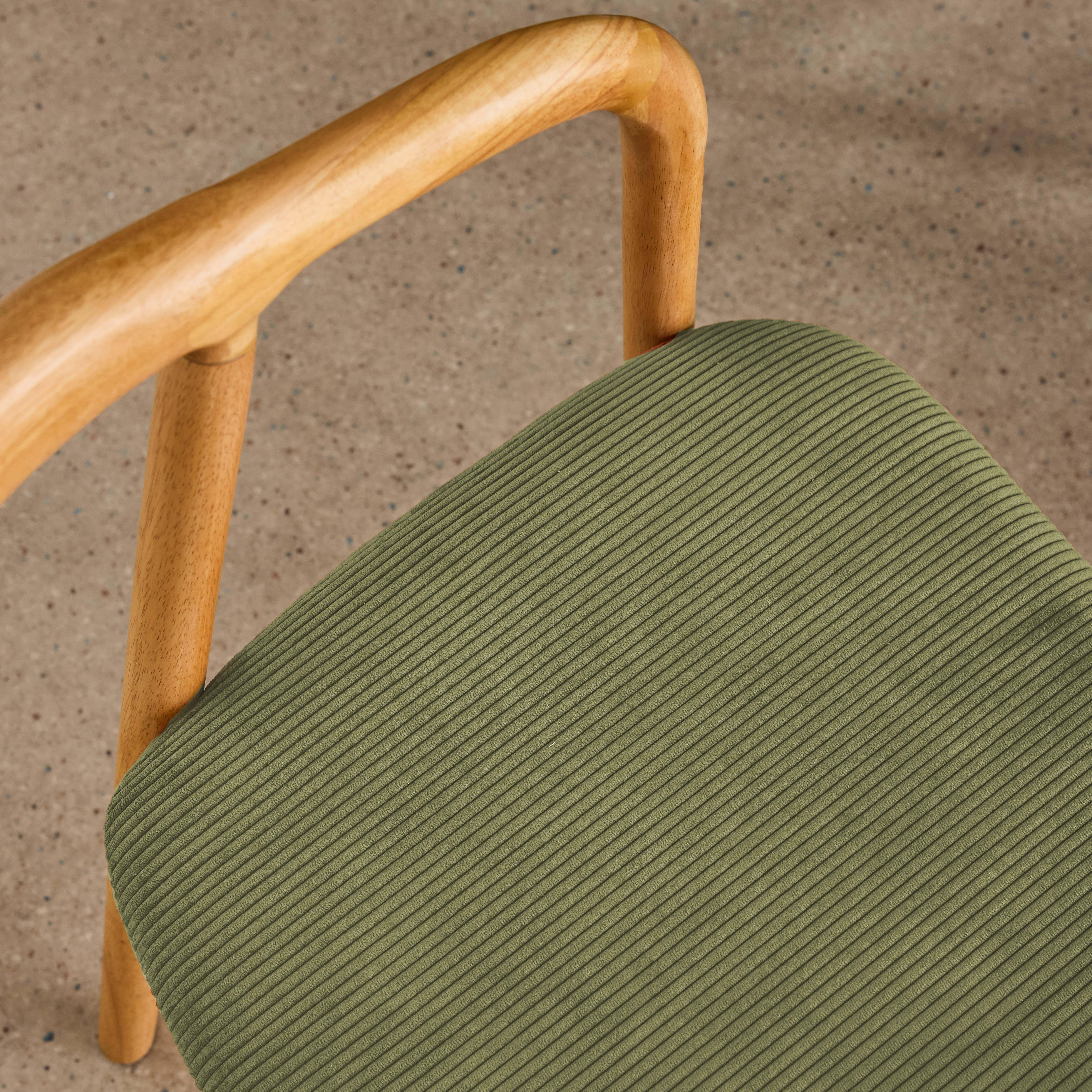 Lot de 2 fauteuils vintage bois d'hévéa naturel et velours côtelé kaki - L 55 x P 58 x H 79 cm,sweeek,Photo4