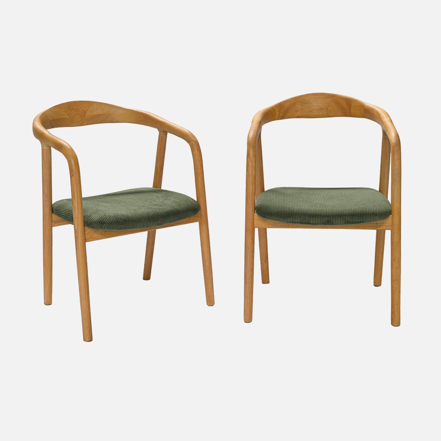 Lot de 2 fauteuils vintage bois d'hévéa naturel et velours côtelé kaki - L 55 x P 58 x H 79 cm,sweeek,Photo5