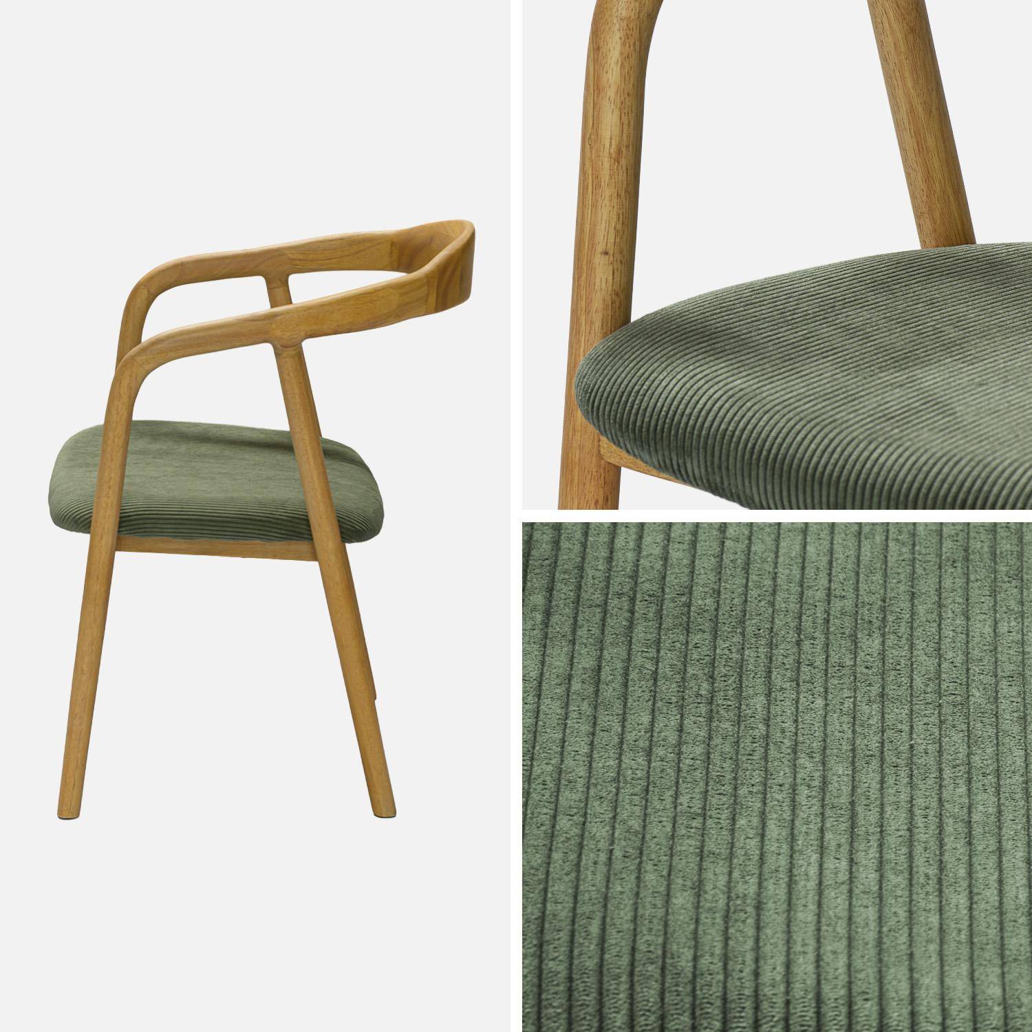 Lot de 2 fauteuils vintage bois d'hévéa naturel et velours côtelé kaki - L 55 x P 58 x H 79 cm Photo5